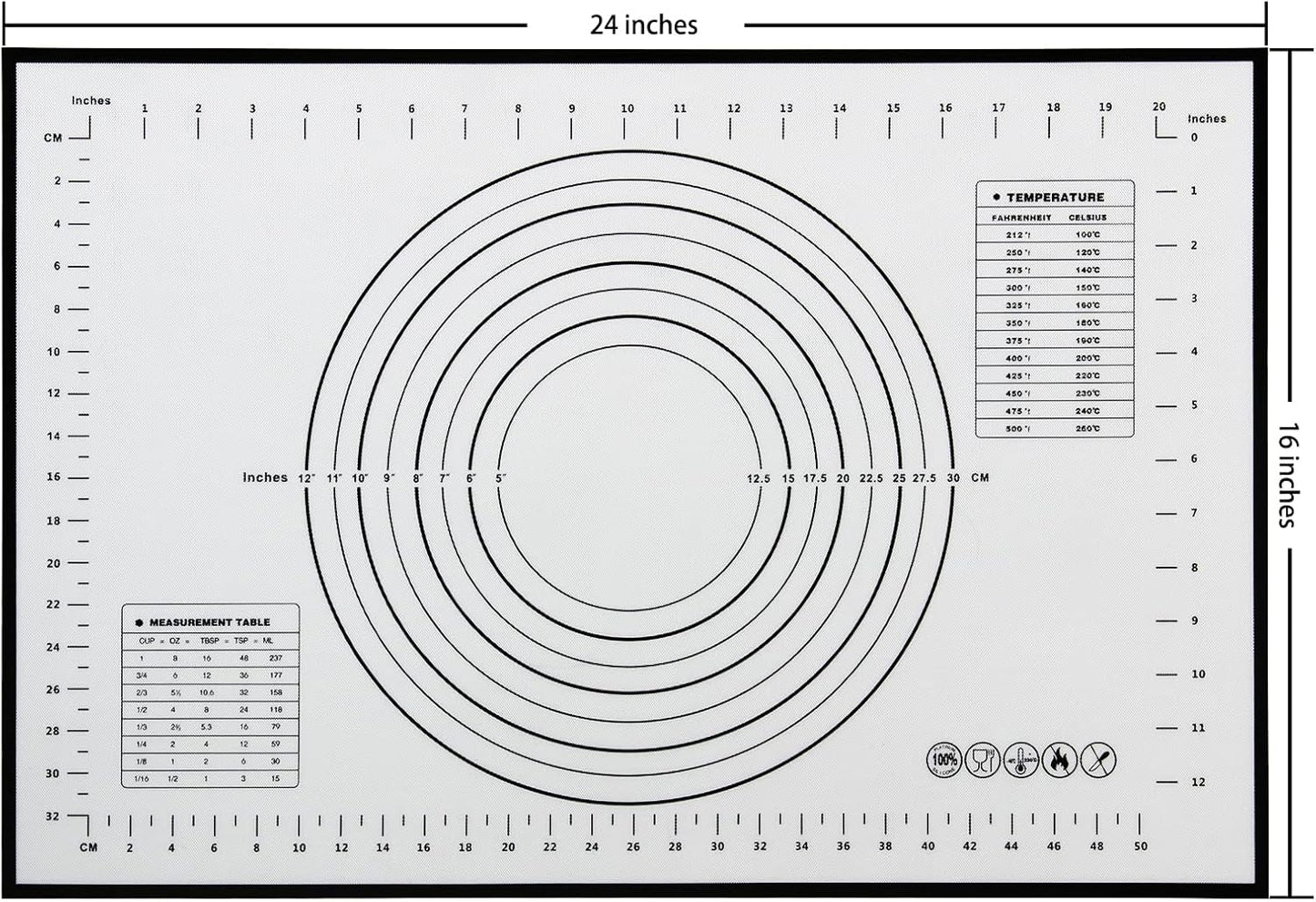Yansumi silicone pastry non stick baking mat with measurement fondant mat with three sizes for silicone baking mat, counter mat, dough rolling mat,fondant/pie crust mat. (L,24"L x 16"W, Black)