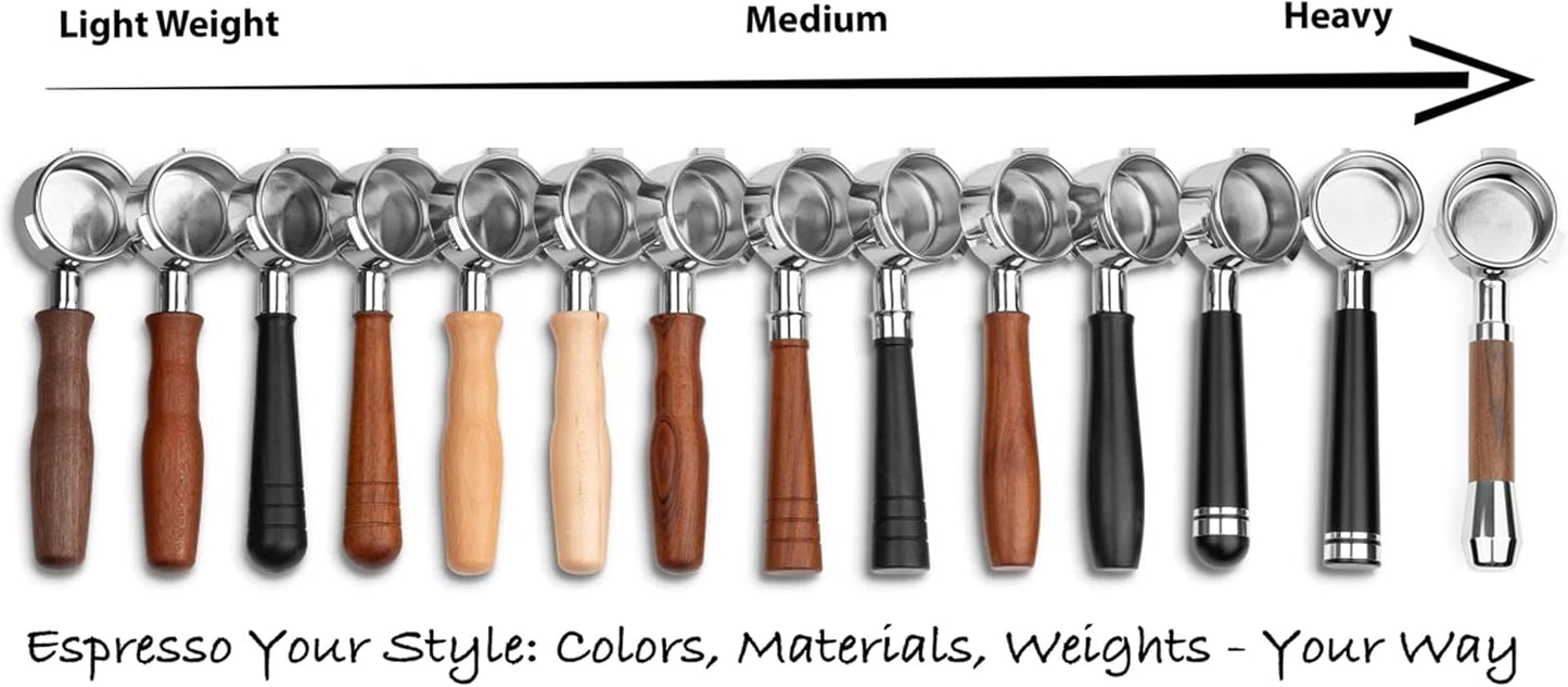 LILQ 58mm Bottomless Naked 2 Ears Portafilter Compatible with E61 Grouphead Machines– Includes 18–20g Basket (Walnut, 58mm For E61)