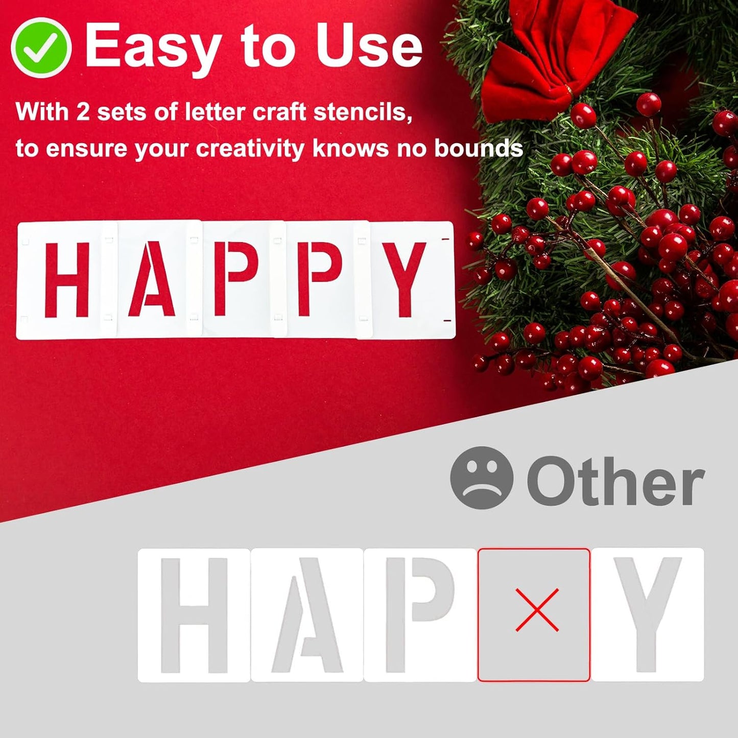 2 Pack - 4 Inch Letter Stencils Set, 72 Reusable Stencils for Painting On Wood, Metal, Walls, Fabric, Rocks with Interlocking, Perfect for Banners, Sign Making & DIY Art (4 inch)