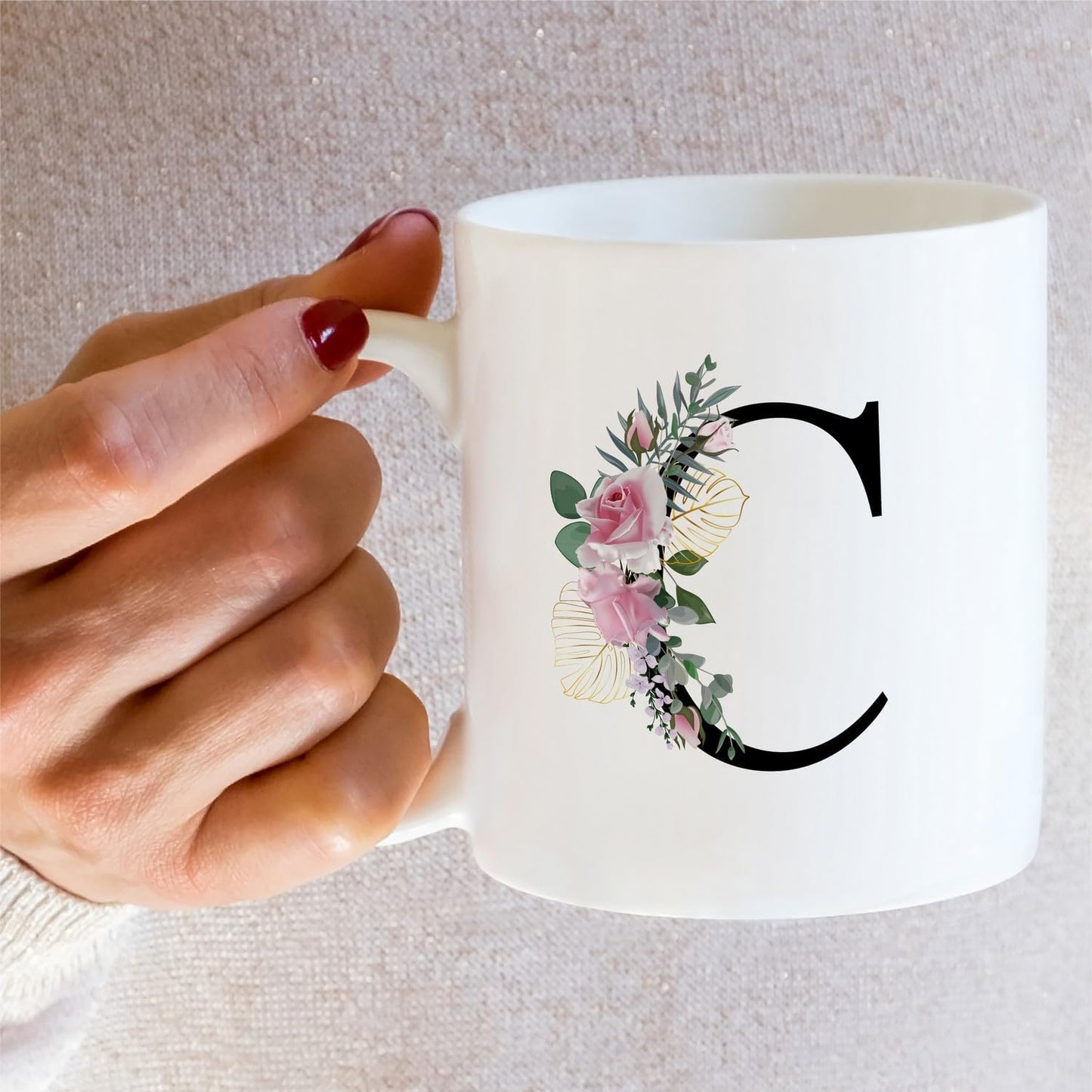 Retreez Initial A-Z Floral Botanical Bouquet Alphabet Monogrammed Monogram Mug 11 Oz Ceramic Tea Coffee Mugs - Appreciation Thank You Wedding Birthday Gifts for her friend coworker sister - C Initial