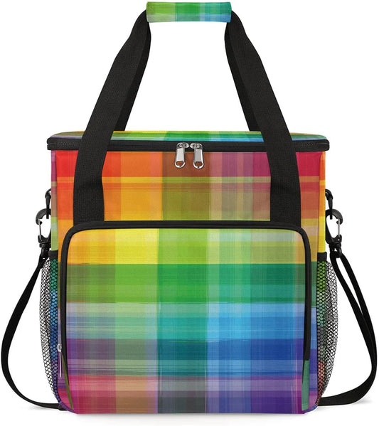 stripes colorful grid Coffee Maker Carring Bag Travel Carrying Storage Tote Bag Compatible with Keurig K-Mini or K-Mini Plus Portable Single Serve Coffee Brewer Case with Pockets for K-cup Pods