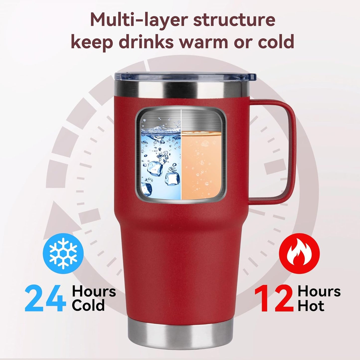 HASLE OUTFITTERS 20oz Tumbler Bulk with Lid, Stainless Steel Tumbler Bulk with Handle, Metal Insulated Travel Coffee Mug Set with Handle, Double Wall Vacuum Leak Proof Tumbler Cup, Red 12 Pack