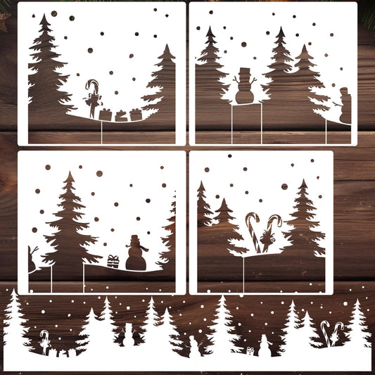 Christmas Stencils for Window Glass Large Christmas Stencil Reusable 53.1” Winter Forest House Village Holiday Drawing Templates for Painting on Window Wall Doormat Glass Wood