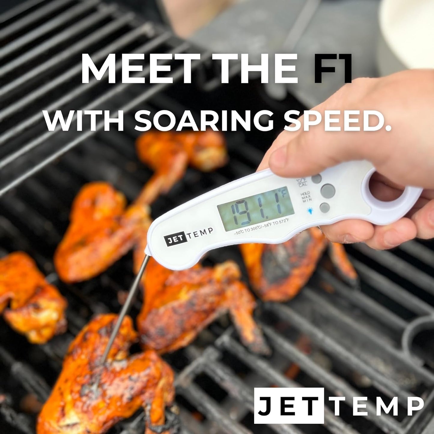 F1 Essential Kitchen Thermometer for Cooking, Grill, BBQ, Smoker, Air Fryer, Candy, Oil Fry, Kitchen Food Probe, Backlit Display, Foldable, Water Resistant