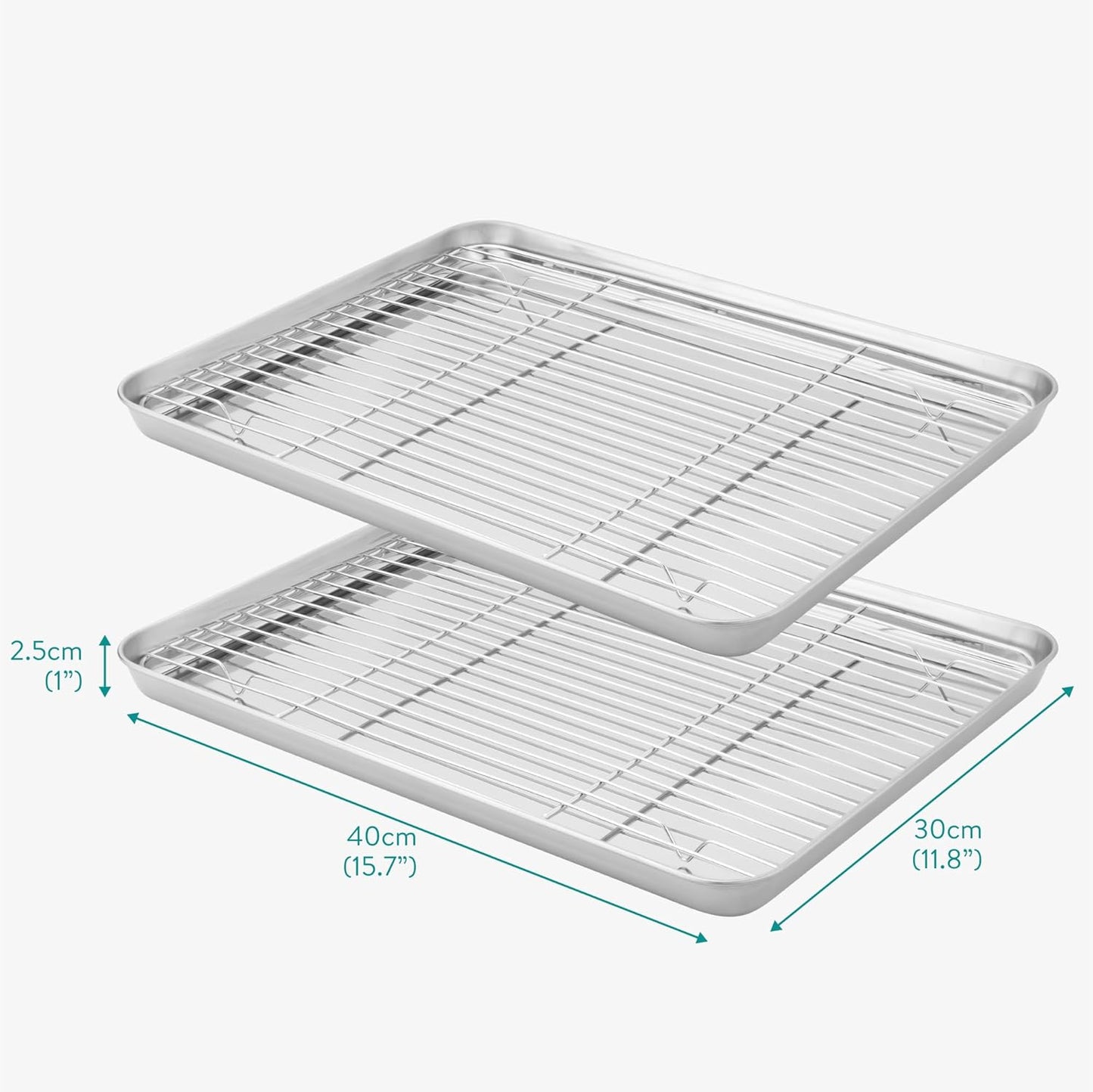 Navaris Half Sheet Baking Pan Breading Trays w Racks - Stainless Steel Baking Sheet with Wire Rack Insert for Oven Cooking - Cookie Bacon Tray - Set of 4 15.7x11.8 (40x30cm)