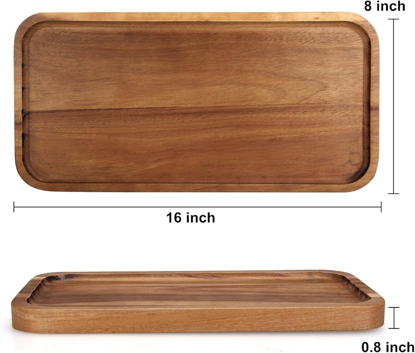 16" x 8" Large Wooden Serving Tray for Decor Party Charcuterie Boards Rectangular Acacia Wood Dessert Platters Rectangle Cake Dessert Plates Food Cheese Platter Board Snack Kitchen Dishes Tray