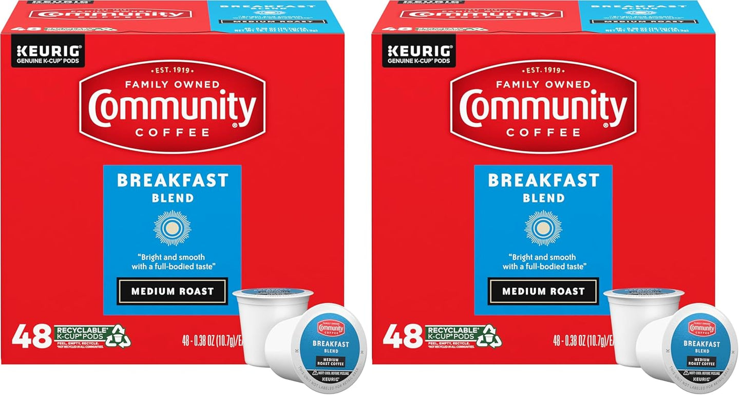 Community Coffee Breakfast Blend Medium Roast Single-Serve Keurig K-Cup Pods 48 Count (Pack of 2)