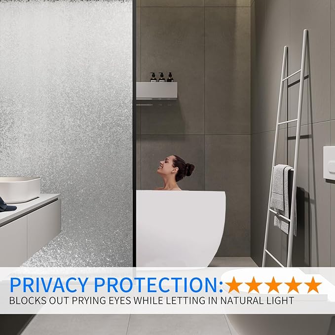 Window Film Privacy Day and Night with Installation Tools, Static Cling Glass Film Ideal for Home Shower Office Glass Door (Flash Diamond, 17.5X196.9 Inch)