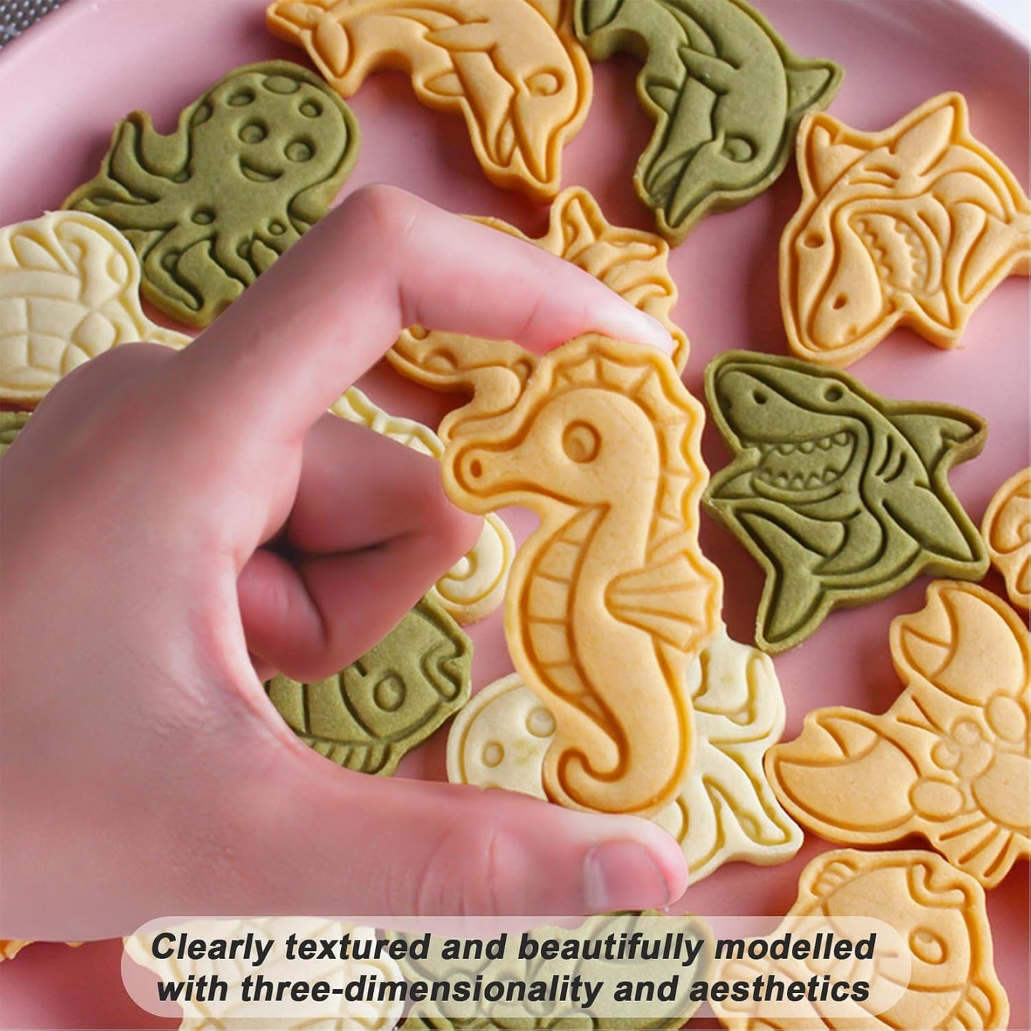 8 Pcs Ocean Cookie Cutters Set Baking Molds 3D Ocean Press type Cookie Cutter for Baking, Fondant, Cheese, and Pastries