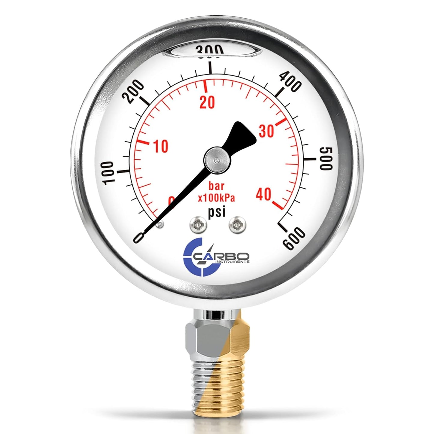 Stainless Steel Pressure Gauge Dual Display (0-600 psi/kPa) - 2 1-2" Glycerine Liquid Filled Water Air Oil Gas Gauge with Polycarbonate Lens & Brass Connection - 1/4" NPT Lower Mount