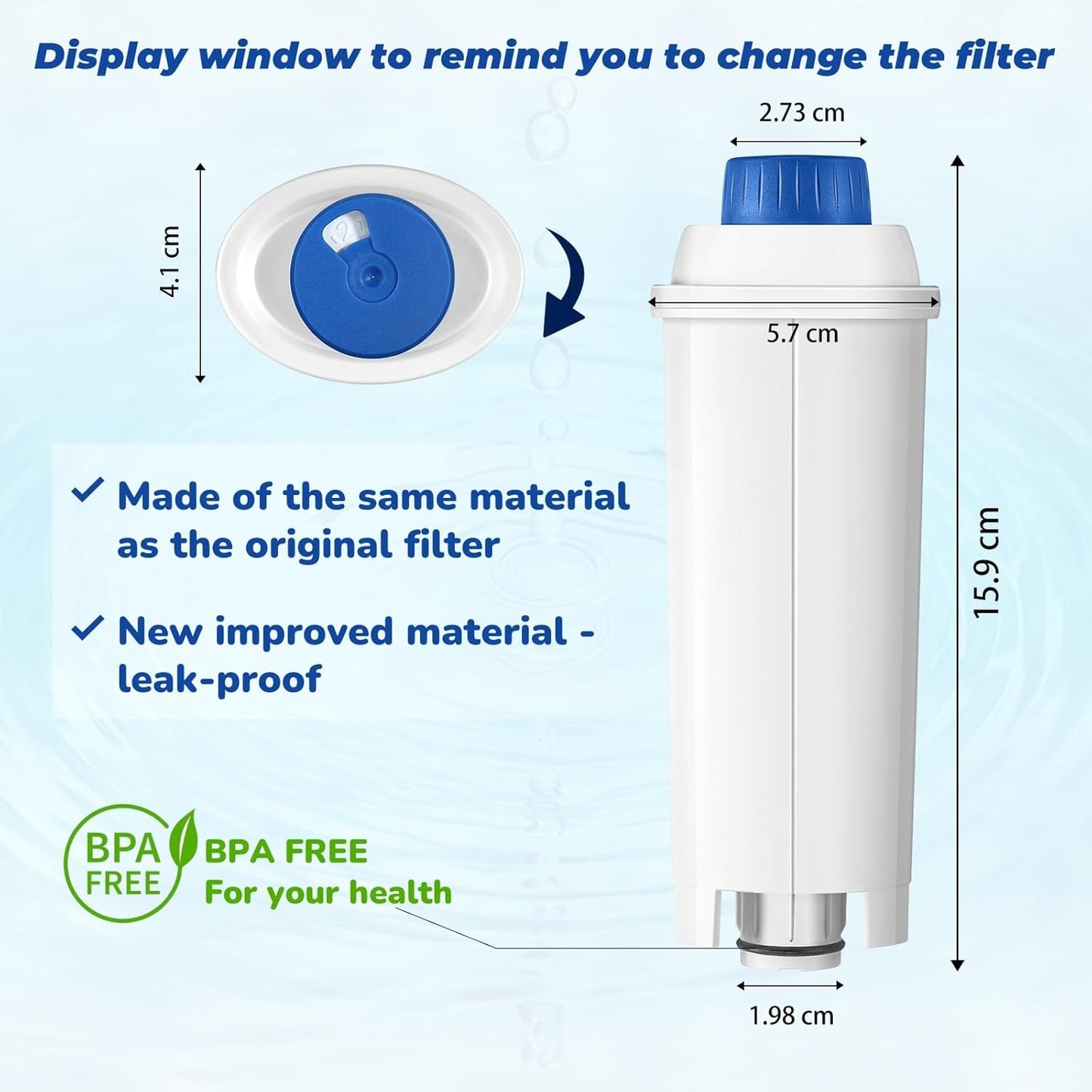 Coffee Machine Fitler, Delonghi Filter Replacement for DeLonghi DLSC002, Delonghi Magnifica Evo, Dinamica Plus, ESAM, ETAM, BCO, EC. Activated Carbon Water Filter Cartridges Softener (6 Pcs)