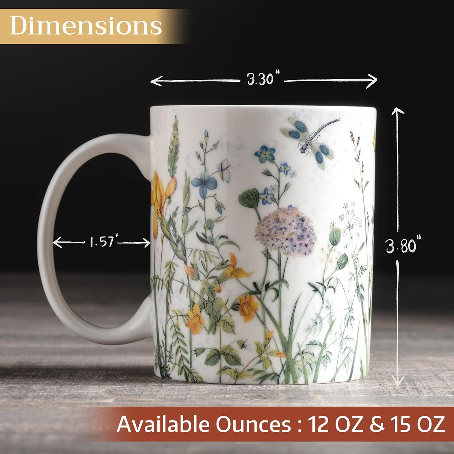 Maison d' Hermine Coffee Mug with Handles Fine Bone China Mugs Pack of One Tea Cups for Hot Beverages Cappuccino Latte Home Restaurant Office Perfect for Gift (Fleurs De Mai - Floral, 15 Ounce)