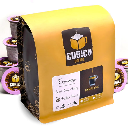 Espresso Coffee, Single Serve Coffee Pods, Premium Espresso Blend Fresh Roasted Coffee | K-Cup Compatible Brewers | Cubico Coffee | 10 Count