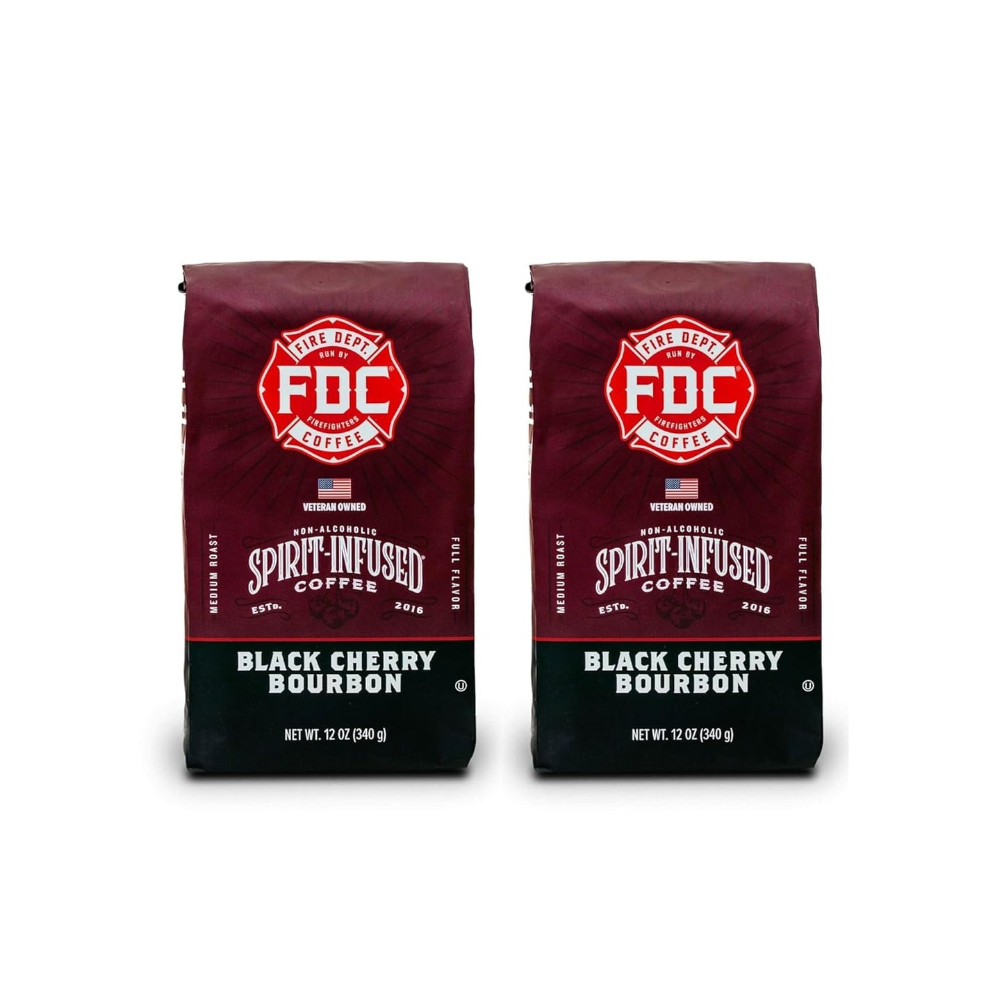 Fire Department Coffee - Black Cherry Bourbon Coffee - Gives Back to Firefighters - Premium Bourbon Infused Ground - Non-Alcoholic - Roasted in the USA - Veteran Owned (12 oz, Pack of 2)