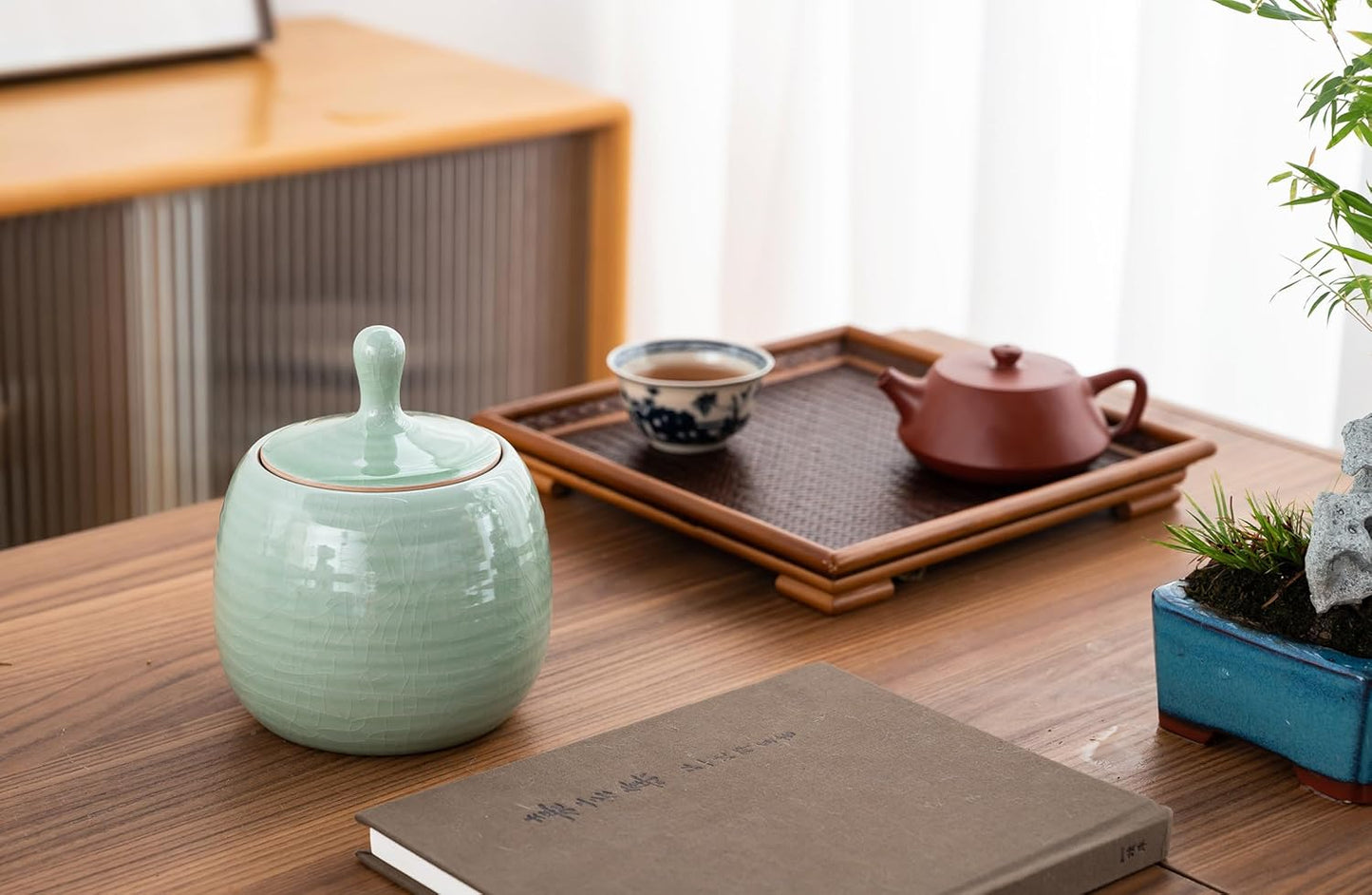 Kitchen Canisters Vintage Ceramic Food Storage Jar with Airtight Lid for Tea, Coffee, Herb, Sugar, Spice, Nuts (Green(ICE))