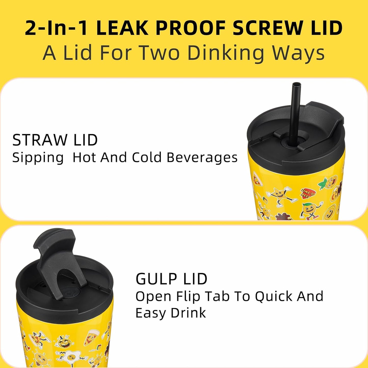 BJPKPK 34oz Insulated Tumbler With lid And Straw Stainless Steel Tumblers Travel Coffee Mug Reusable Thermal Cup,Hawaii Fruits Yellow