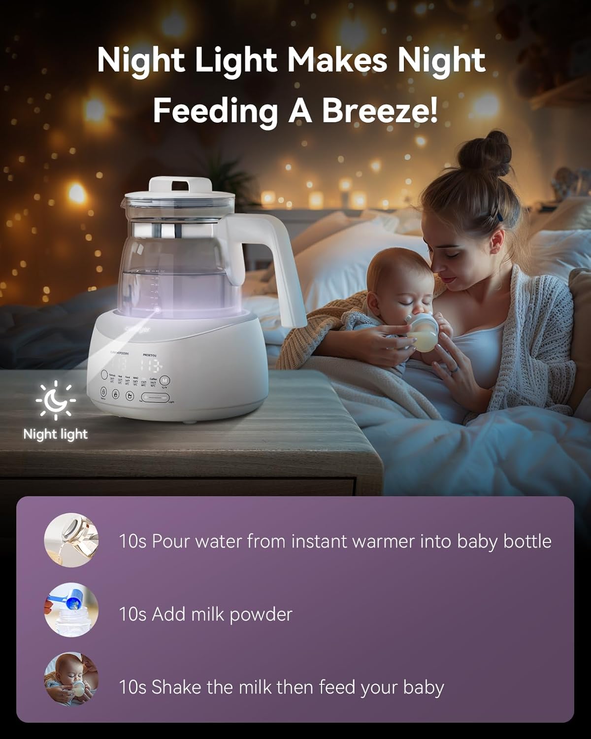 Bottle Warmer comfyer, Baby Bottle Warmer with Night Light & Faster Cooling Fan, Instantly Water Warmer, Tea Kettle Electric with 6 Temperature Control Presets, Feed Baby More Easier and Healthier