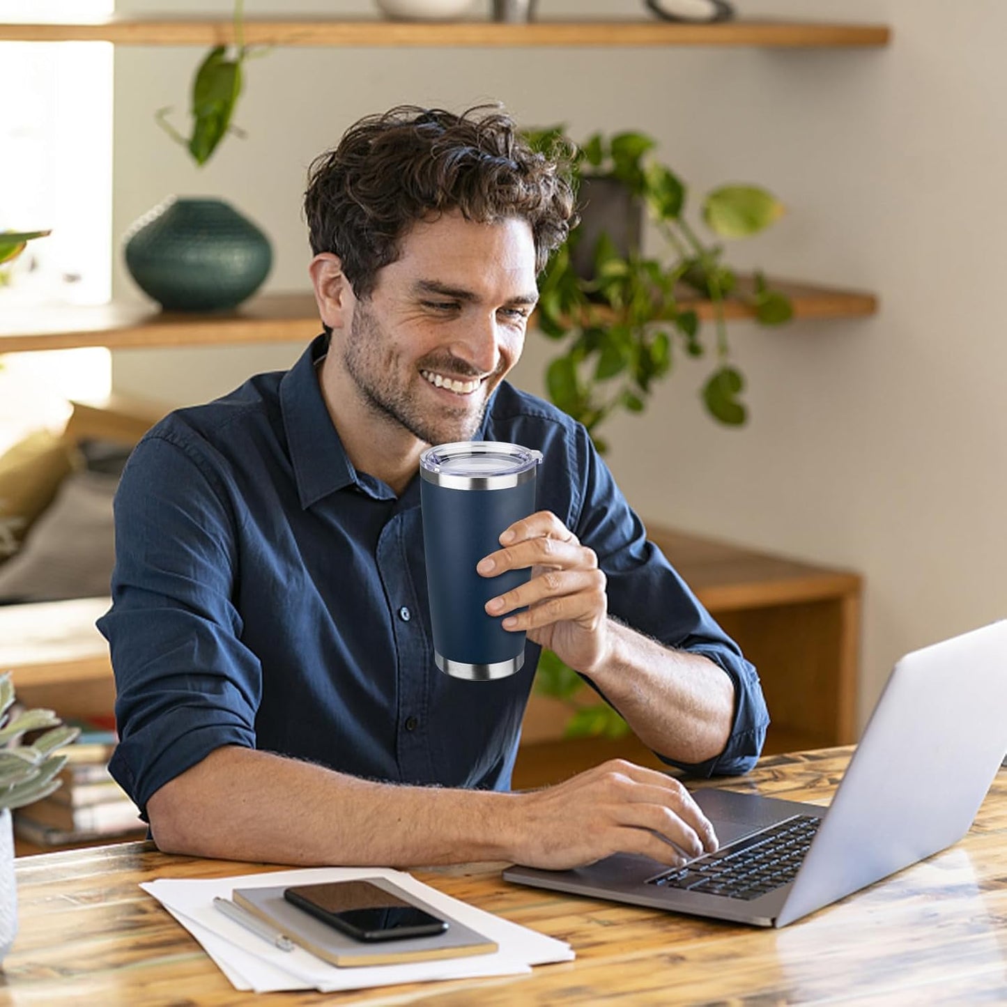StarSpeed 20oz Tumbler Bulk with Lid, Stainless Steel Insulated Tumblers Double Wall Vacuum Insulated Travel Mug, Powder Coated Coffee Cups for Hot and Cold Drinks(Navy Blue,6)