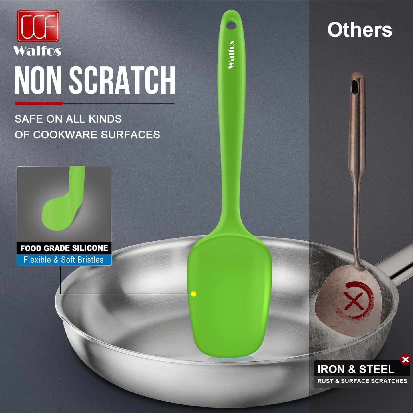 Walfos Silicone Spatula -600°F Heat Resistant Kitchen Scraper Spatulas, Strong Steel Core and One-Pieces Design, for Cooking Mixing Baking - BPA Free and Dishwasher Safe, Multicolor set of 5