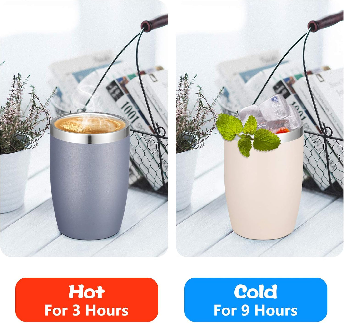 VEGOND Stainless Steel 12 oz Tumblers bulk Vacuum Insulated Double Wall Travel Tumbler with Lid and Straw Reusable Tumbler, Beige 1 Pack