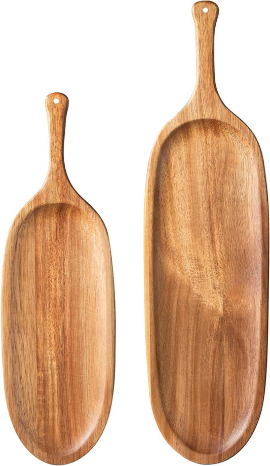 Wooden Serving Tray with Handle 2pcs Serving Plates for Meal Christmas Dinner Plates Wood Cheese Charcuterie Board for Food Meat Acacia Wood Platers for Bread Appetizer Snack(20.5" and 16.5")