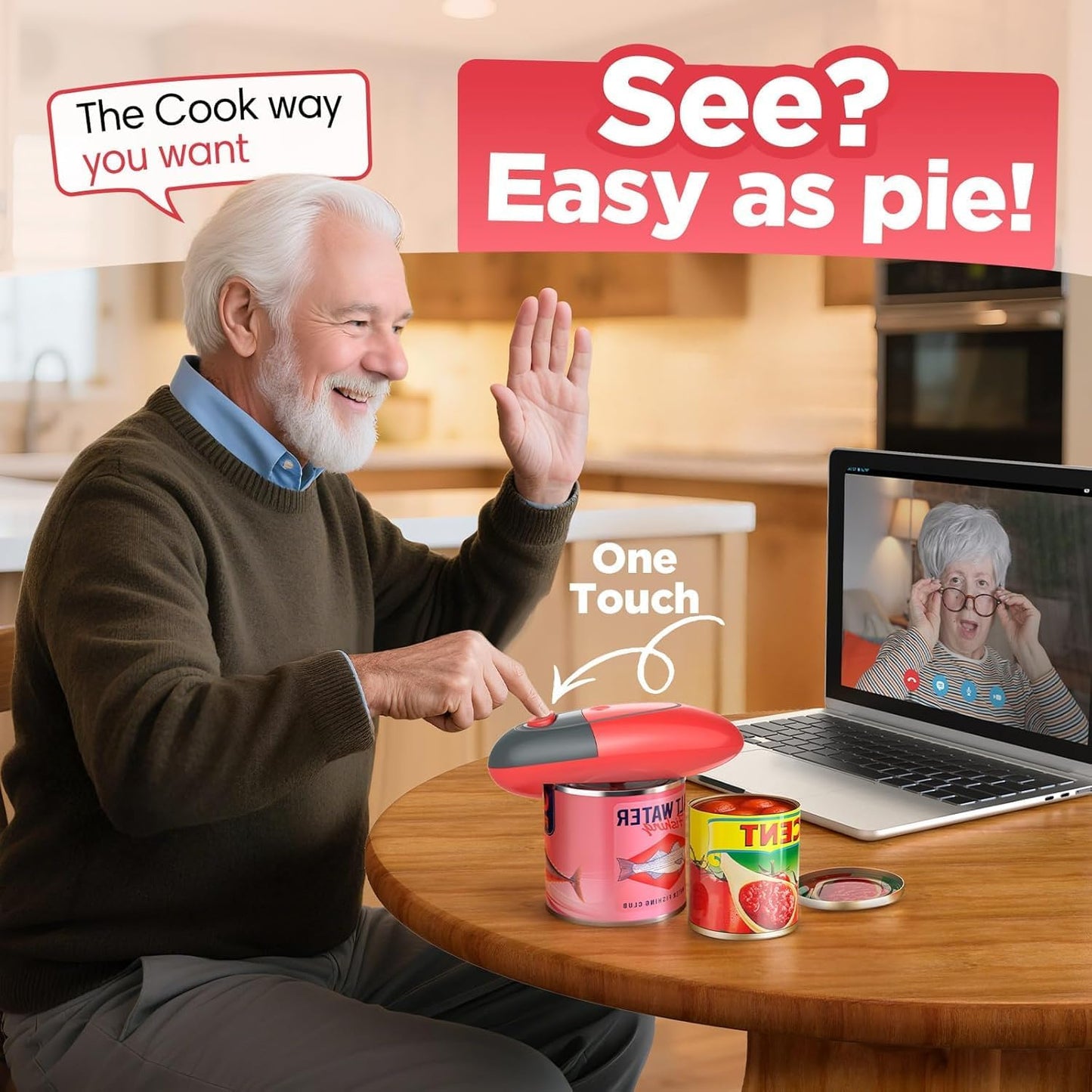 One Touch Electric Can Opener Open Almost Can with Smooth Edge, Electric Can Openers for Kitchen Food-Safe Magnetic Catches Cover, Electric Can Opener for Seniors, Arthritis and Chef