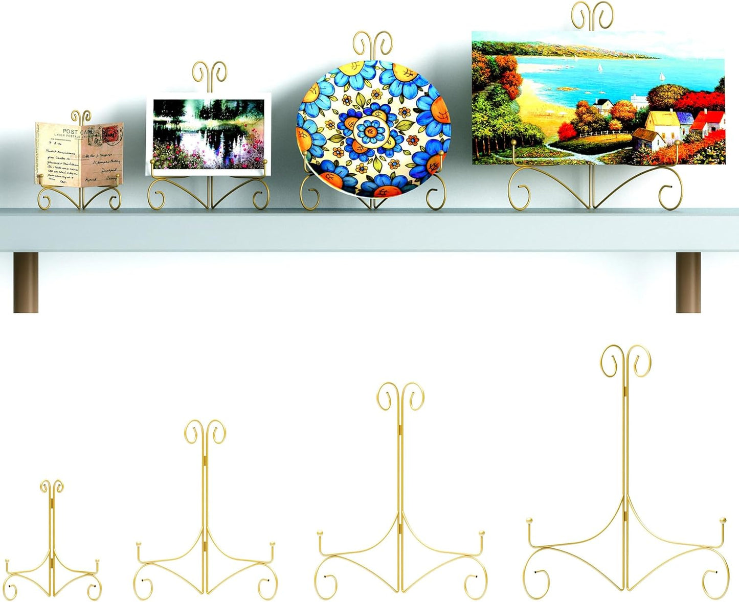 Iron Plate Stand for Display with Folding Design, Picture Stands for Tables, 12 Inch Large Easels for Displaying for Book, Art Piece, Photo and Platter, 12’’ Gold, 2-Pack