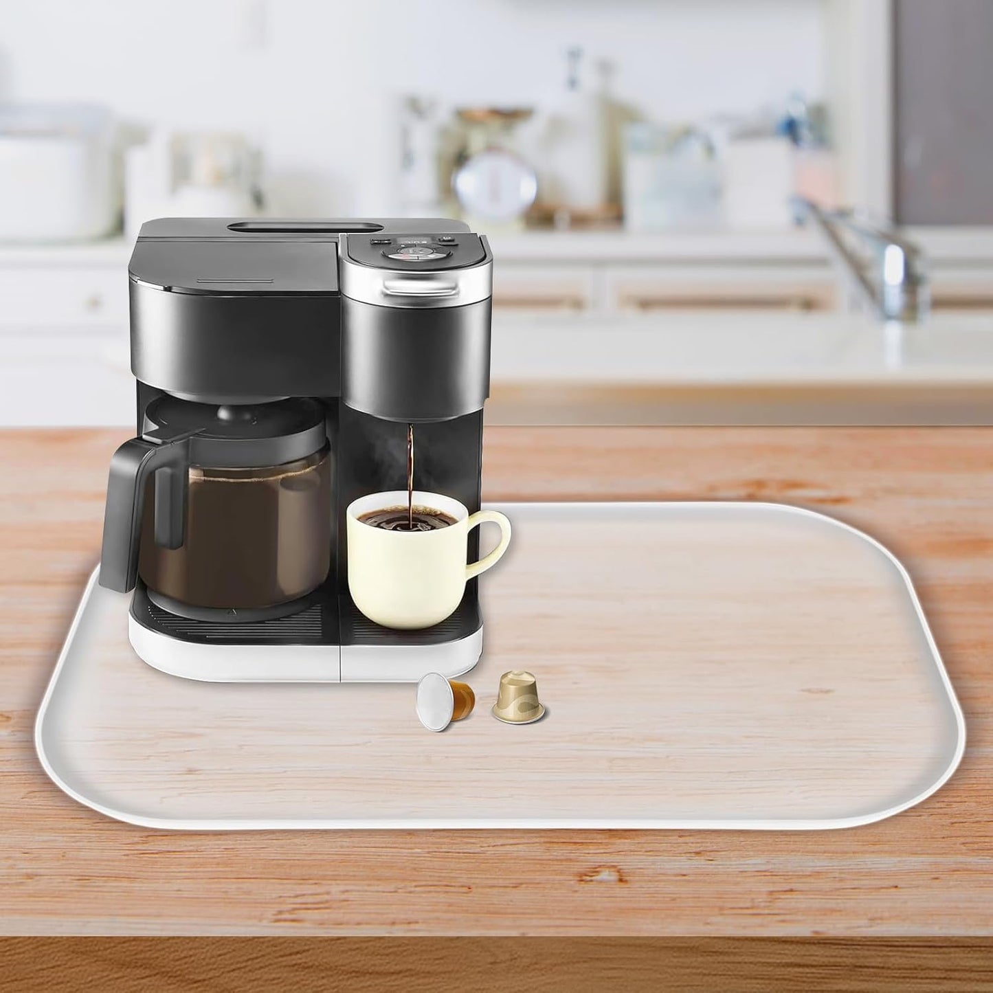 Silicone Coffee Maker Mat with Lip, 24'' x 16'' Heavy Duty Coffee Maker Mat for Countertops, Coffee Tray Fit Under Coffee Machine Appliance Automatic Machines Espresso Accessory, Translucent