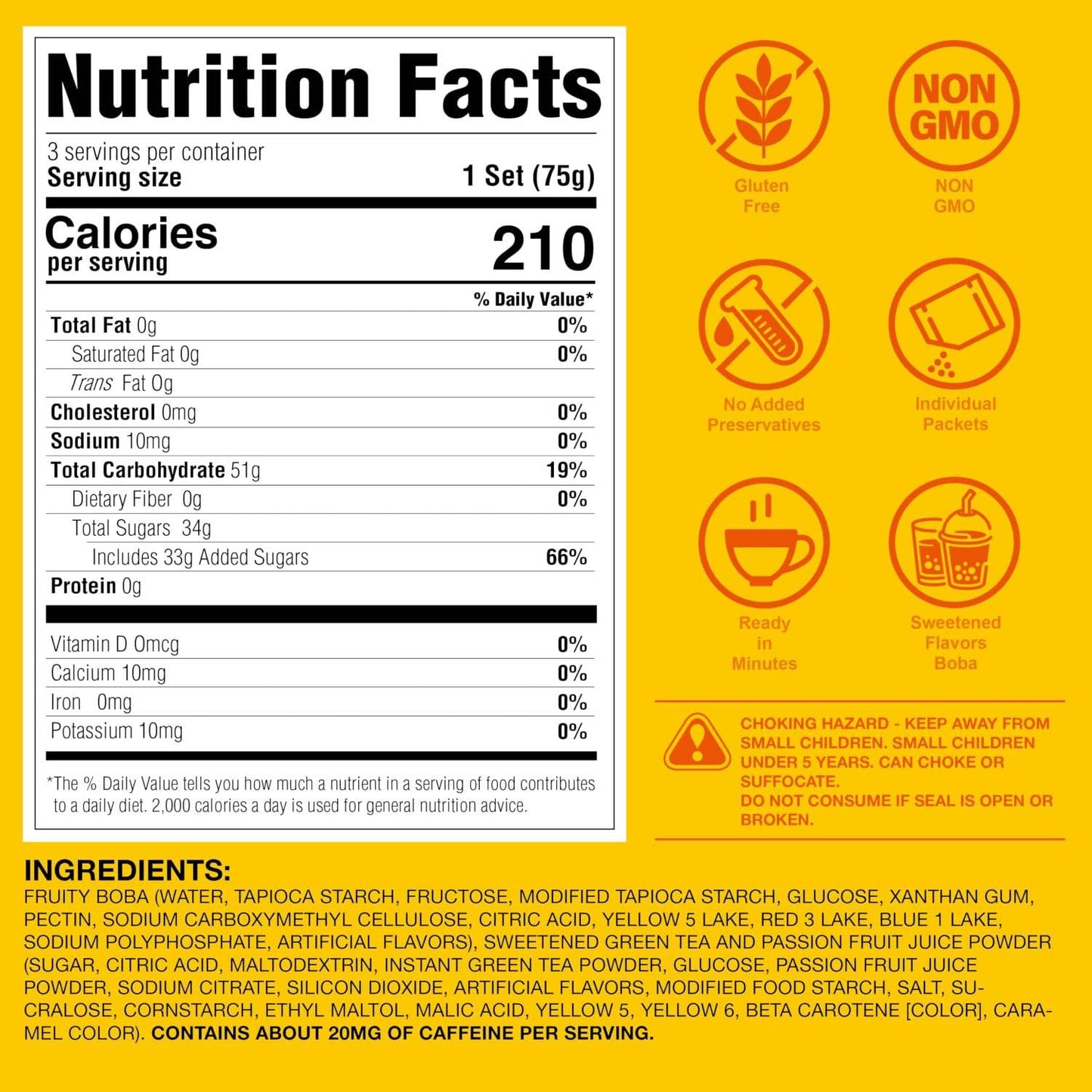 J WAY Instant Passionfruit Pineapple Green Tea Kit with Authentic Fruity Colorful Tapioca Boba, Ready in Under One Minute, Paper Straws Included - 3 Servings