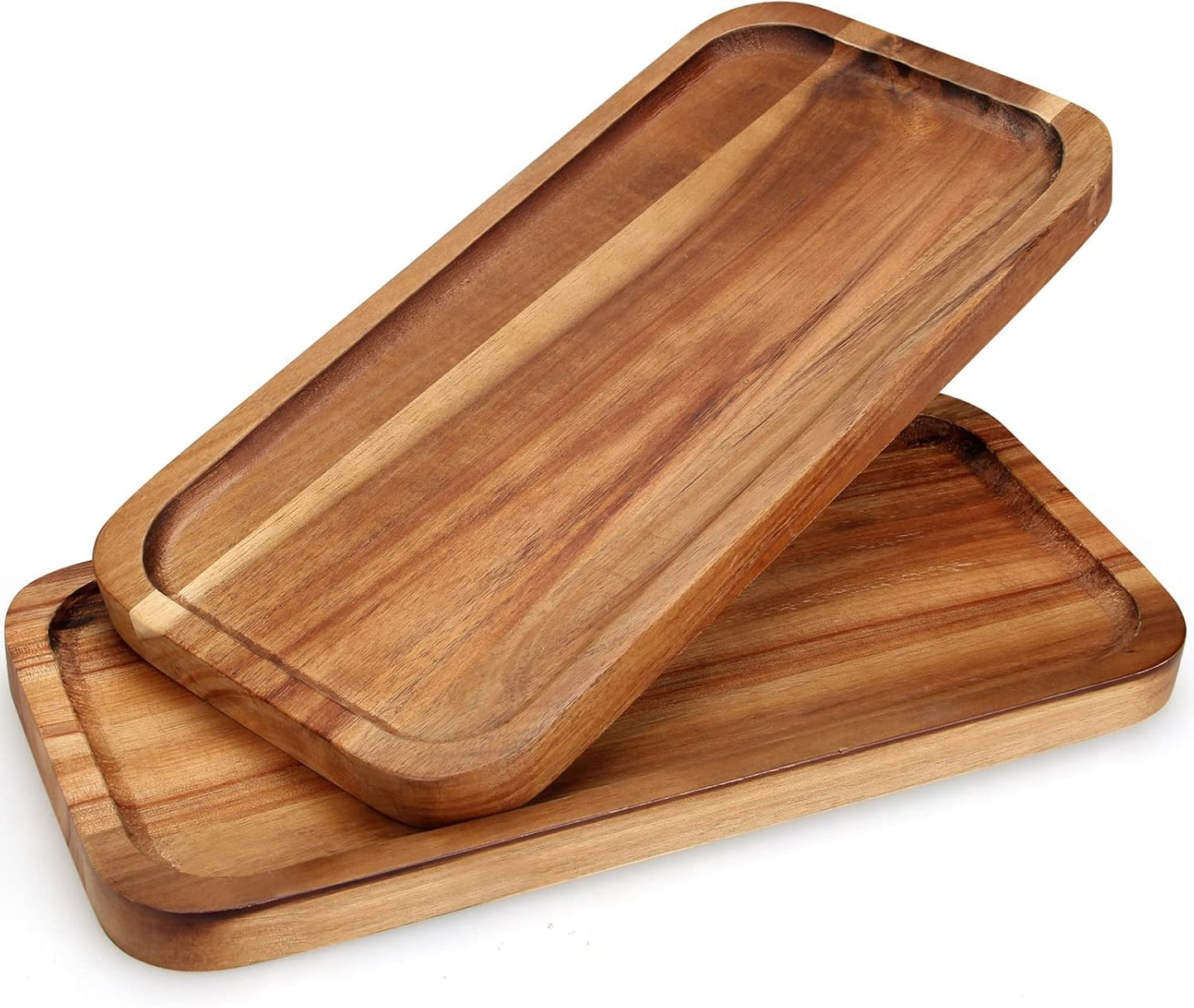 2 Pcs Rectangular Wooden Platters for Food Party Decorative Small Serving Tray Long Charcuterie Board Acacia Wood Trays Home Decor Cheese Board Rectangle Cake Dessert Plates Snack Appetizer Platter