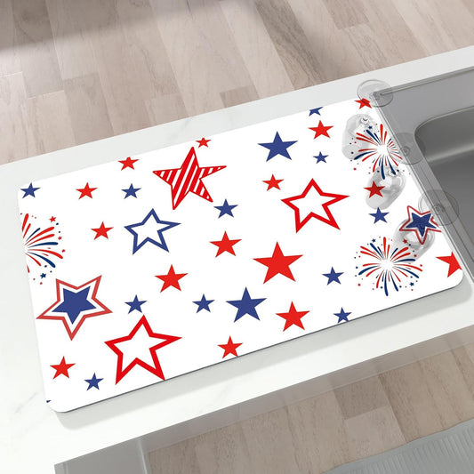Dish Drying Mat 16" X 24", Super Absorbent & Cuttable Coffee Mats for Countertop, Kitchen Counter Mat Fits Under Coffee Maker or Machine, Hide Stain Drying Pad for Dish Drying Rack, W Stars Freworks
