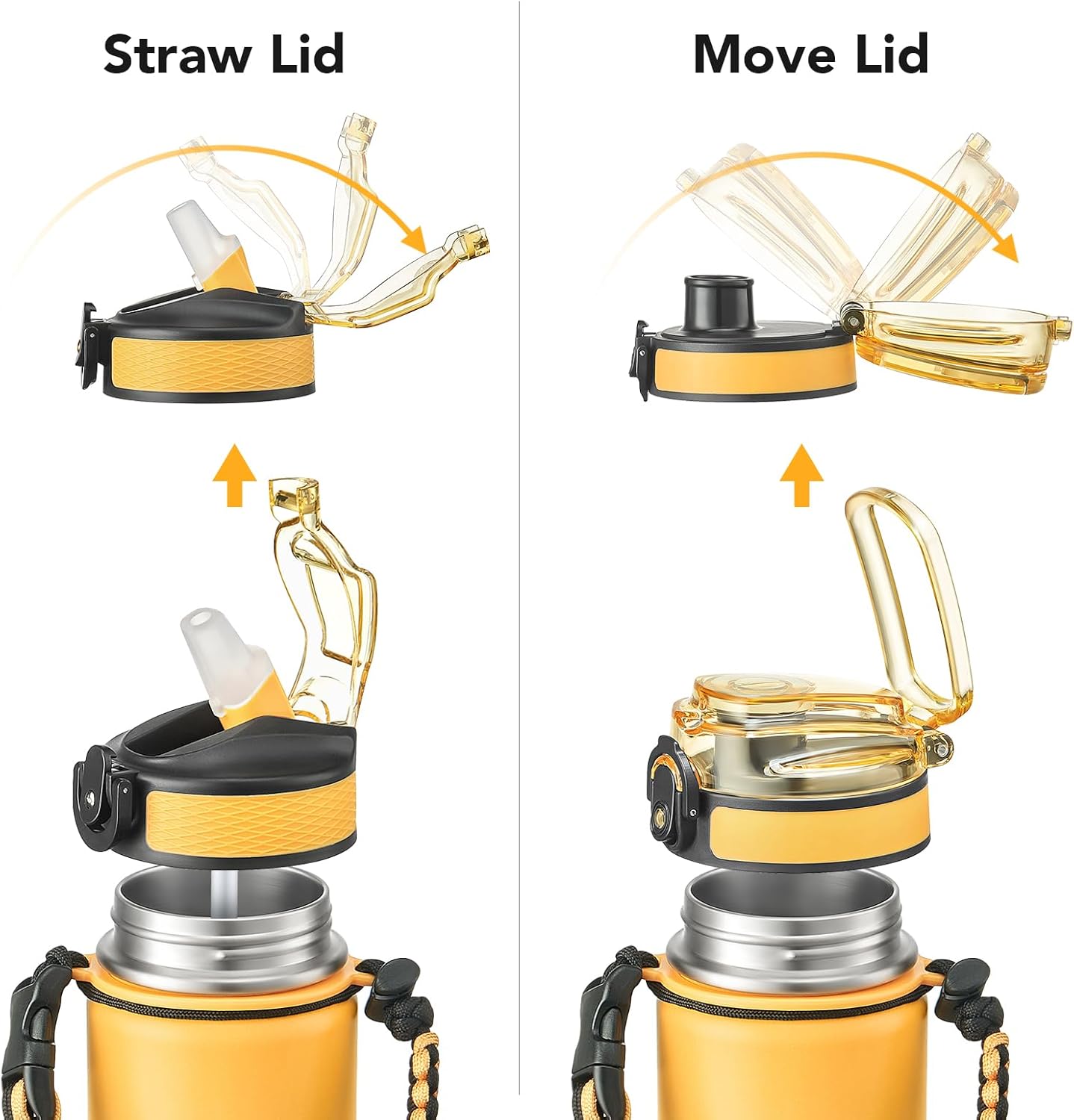 GOSWAG Insulated Sports Water Bottle, 24oz 2 Lids(with Straw/No Straw), Stainless Steel Water Bottles with Paracord Handle, Insulated Bottle with Double-Wall Vacuum Insulation