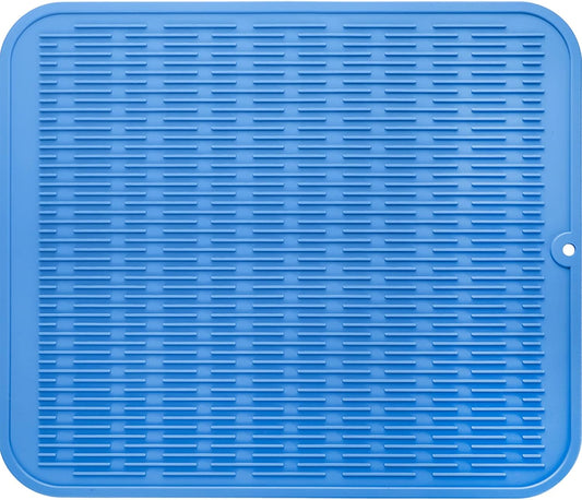 Silicone Dish Drying Mat for Multiple Usage,Easy clean,Eco-friendly,Heat-resistant Silicone Mat for Kitchen Counter or Sink,Refrigerator or Drawer Liner Lichen BlueL 2XL 24 inches x 18 inches