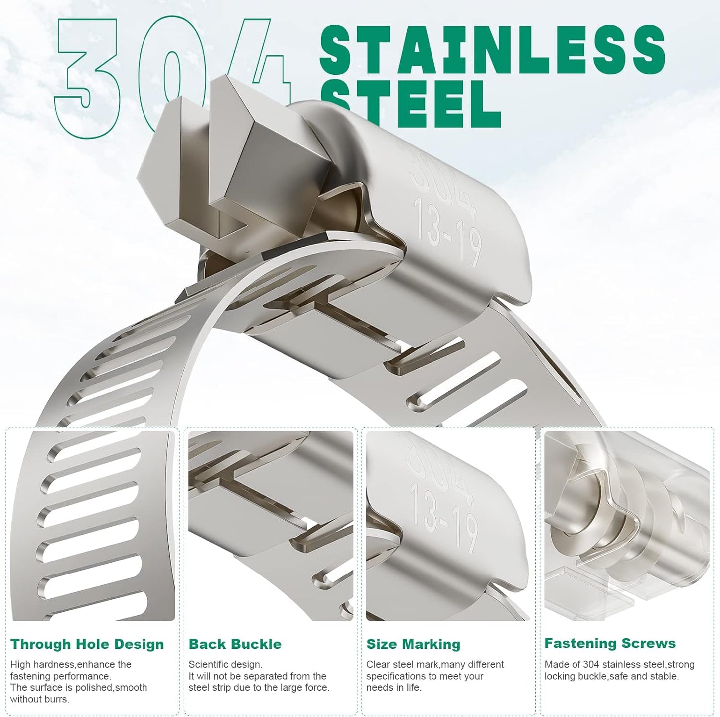 30PCS Hose Clamps Stainless Steel Assortment Adjustable 1/4"-1-1/8"(6-29mm) Worm Gear Hose Clamp, Heavy Duty Metal Small Hose Clamps for Automotive, Pipe, Radiator Plumbing, Fuel Line