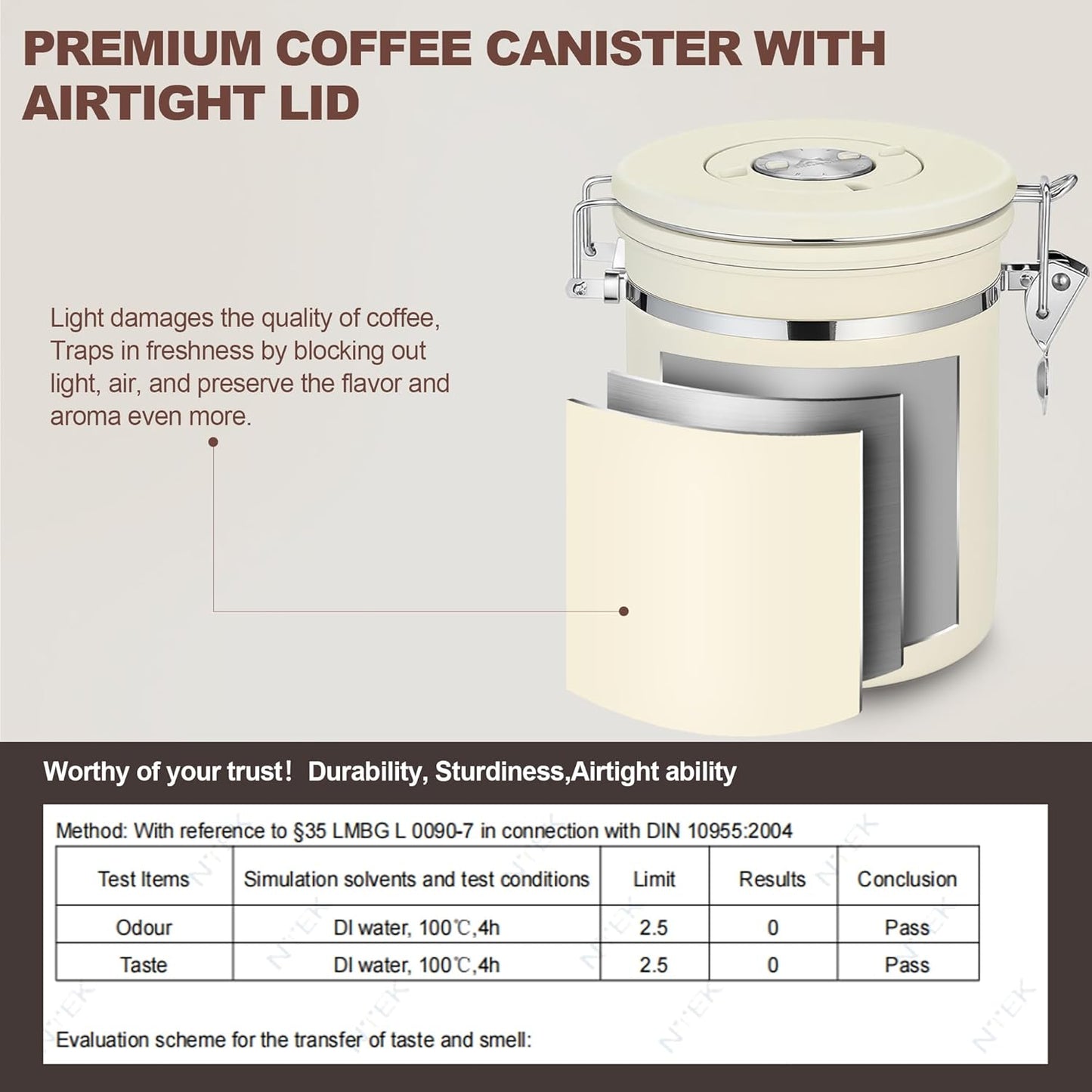 ShanSon Coffee Canister Airtight Coffee Container Stainless Steel Coffee Bean Storage Container with Scoop Coffee Canister for Beans Grounds Sugar Flour Tea Cereal,16OZ,Beige