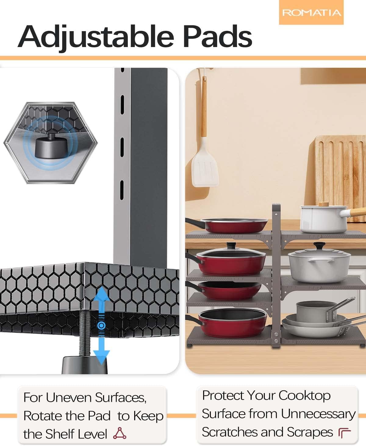 Pot and Pan Organizer Rack for under Cabinet, Heavy Duty Pot Pan Rack under Sink Organizers and Storage, Pot lid organizer, Kitchen Cabinet Organizer with 7 Adjustable Shelves