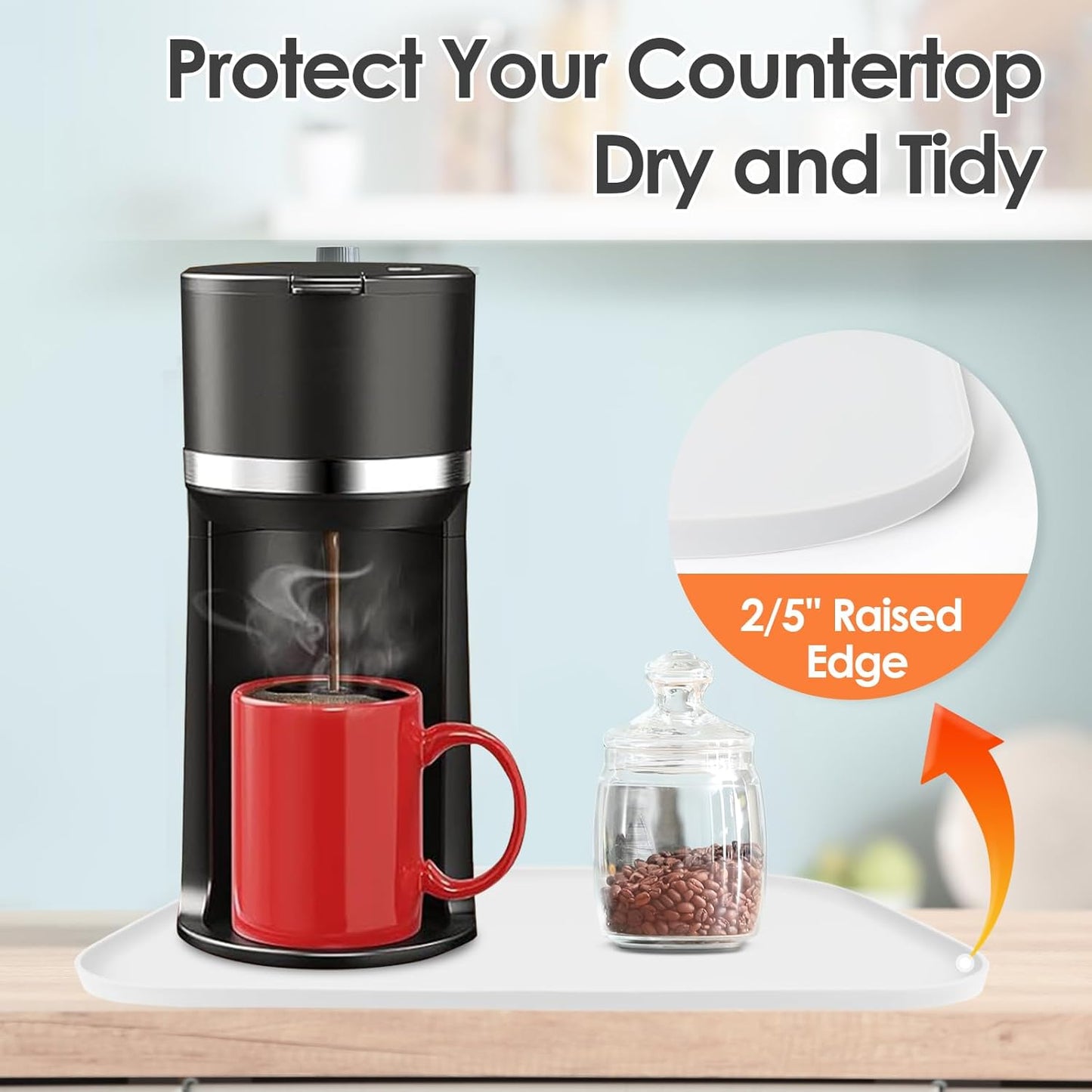 Silicone Coffee Maker Mat with Lip, 24'' x 16'' Heavy Duty Coffee Maker Mat for Countertops, Coffee Tray Fit Under Coffee Machine Appliance Automatic Machines Espresso Accessory, White