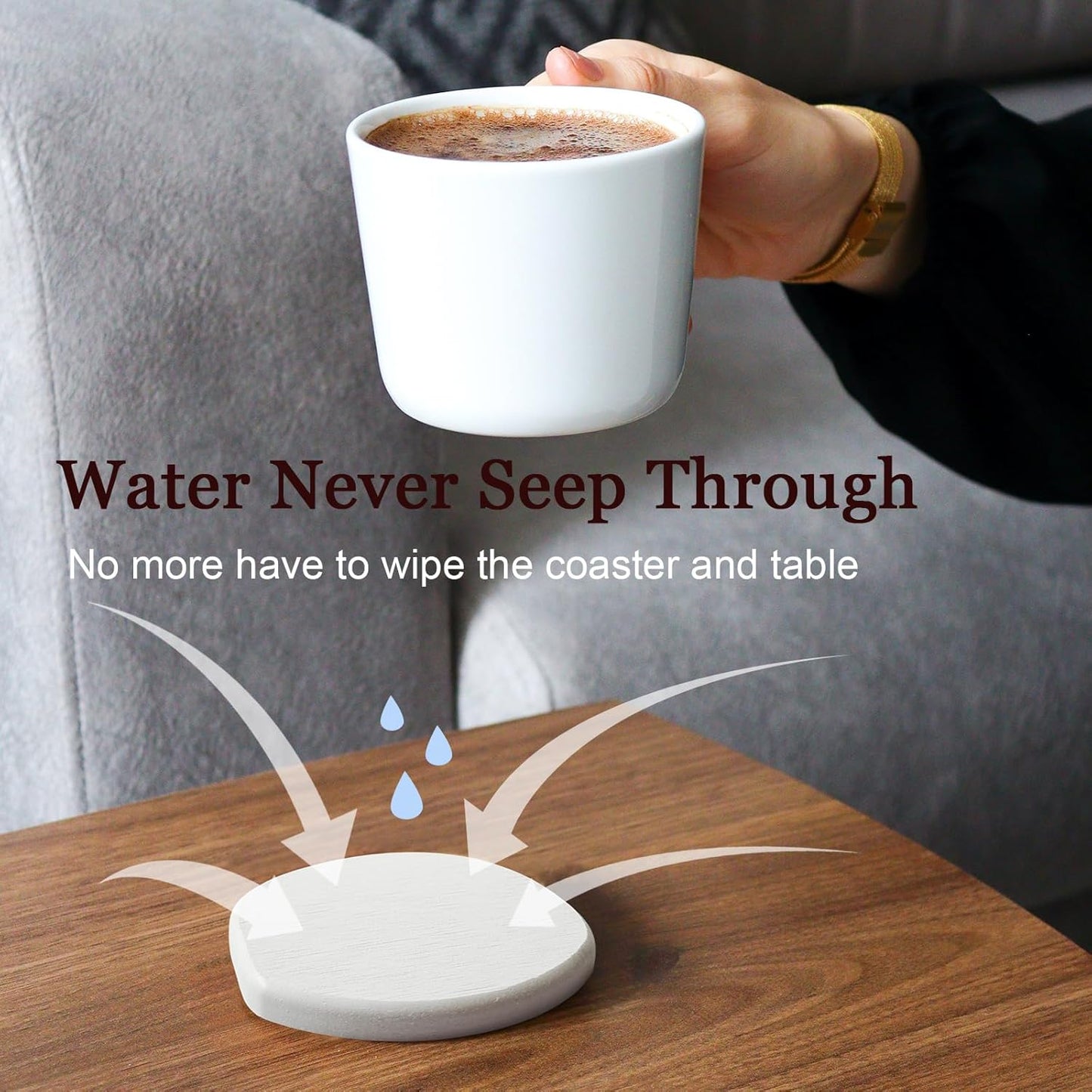 Instant Dry Stone Absorbent Diatomite Coaster Set of 4 for Drinks Wine Coffee, Modern Unique Cup Diatomaceous Earth Coasters for Coffee Table Office Desk, White