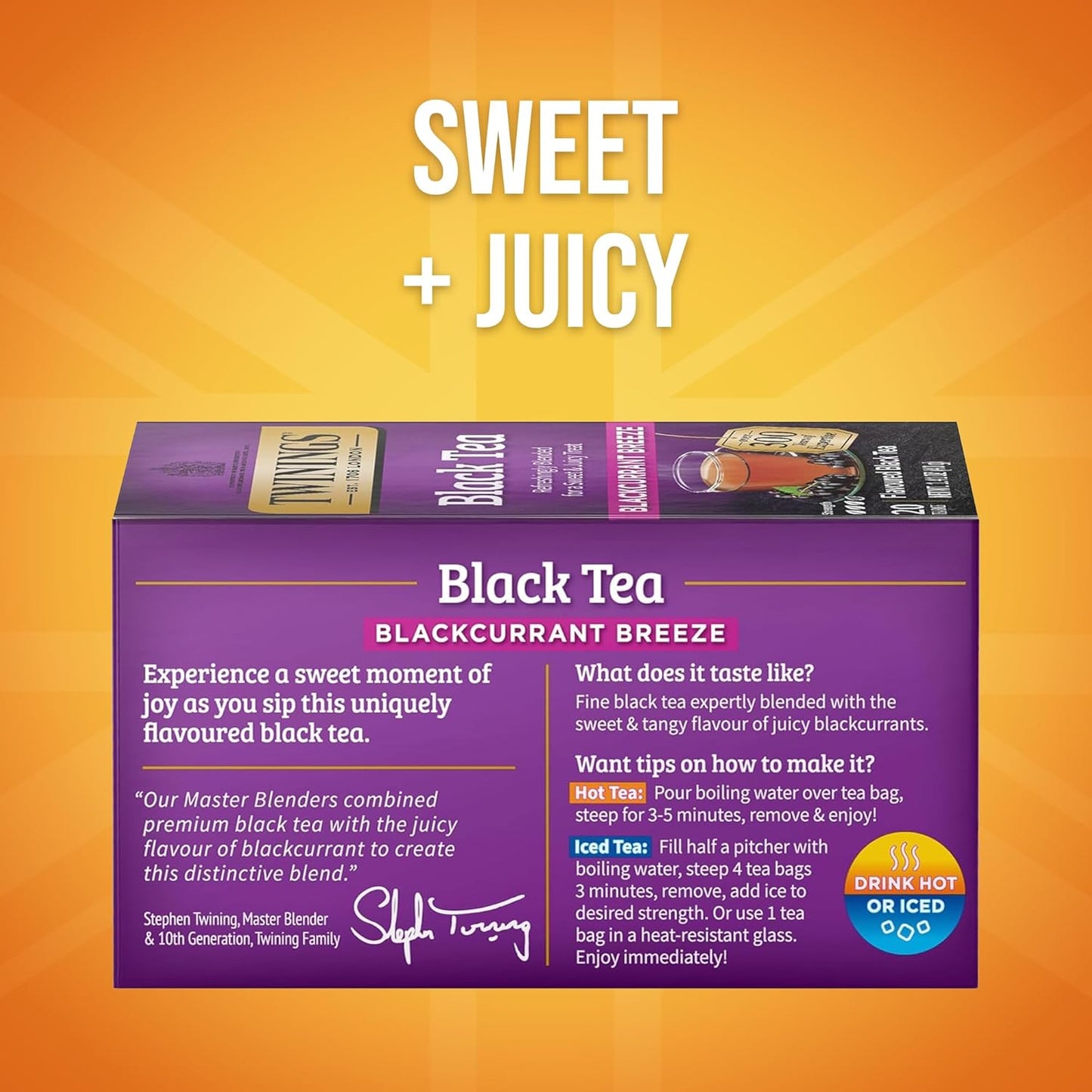 Twinings Blackcurrant Breeze Black Tea Individually Wrapped Bags, 20 Count (Pack of 6), Sweet, Tangy Taste, Caffeinated, Enjoy Hot or Iced, 120 Teabags