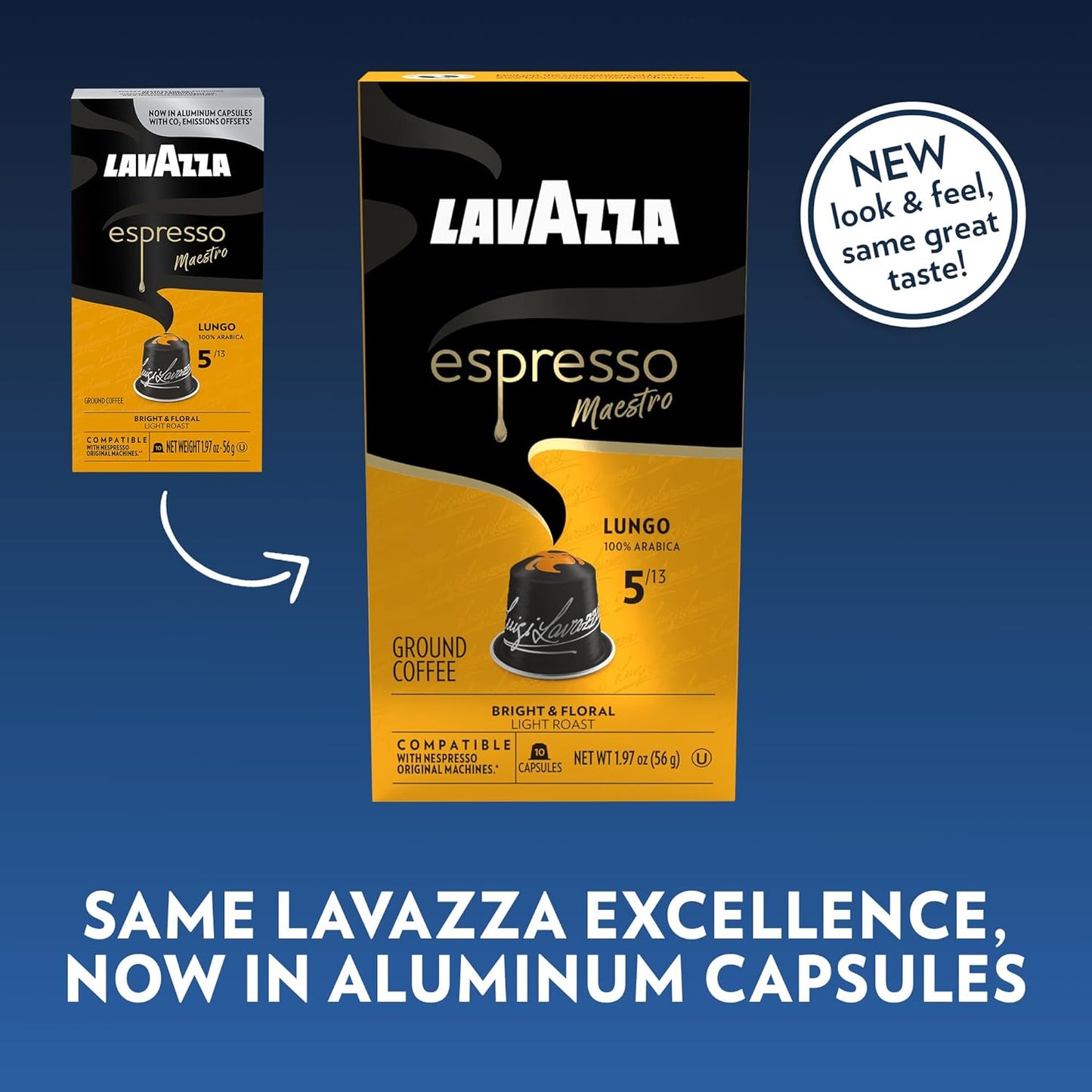 Lavazza Espresso Maestro Lungo Aluminum Capsules Compatible with Nespresso* Original Machines, Light Espresso Roast, 100% Arabica (60 Capsules)