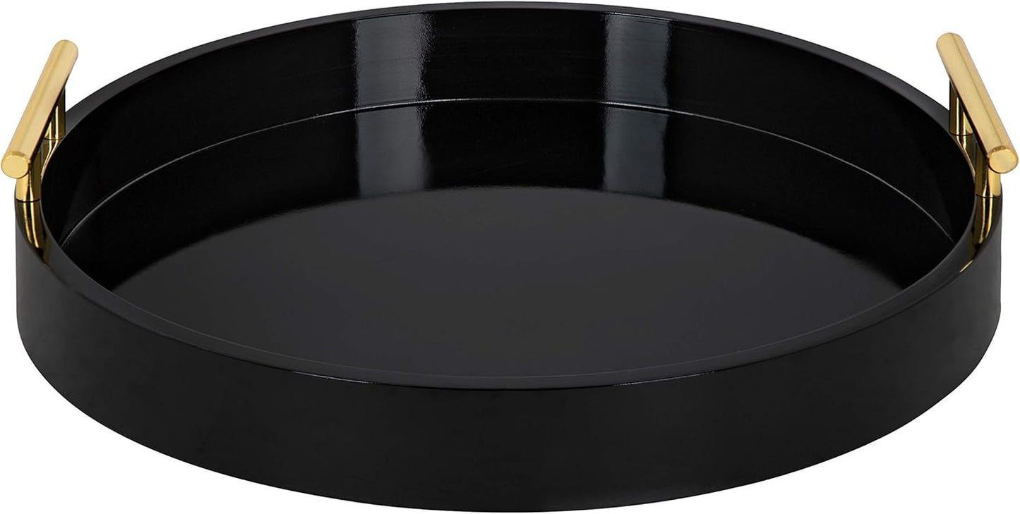 Kate and Laurel Lipton Modern Round Tray, 15.5" Diameter, Black and Gold, Decorative Accent Tray for Storage and Display