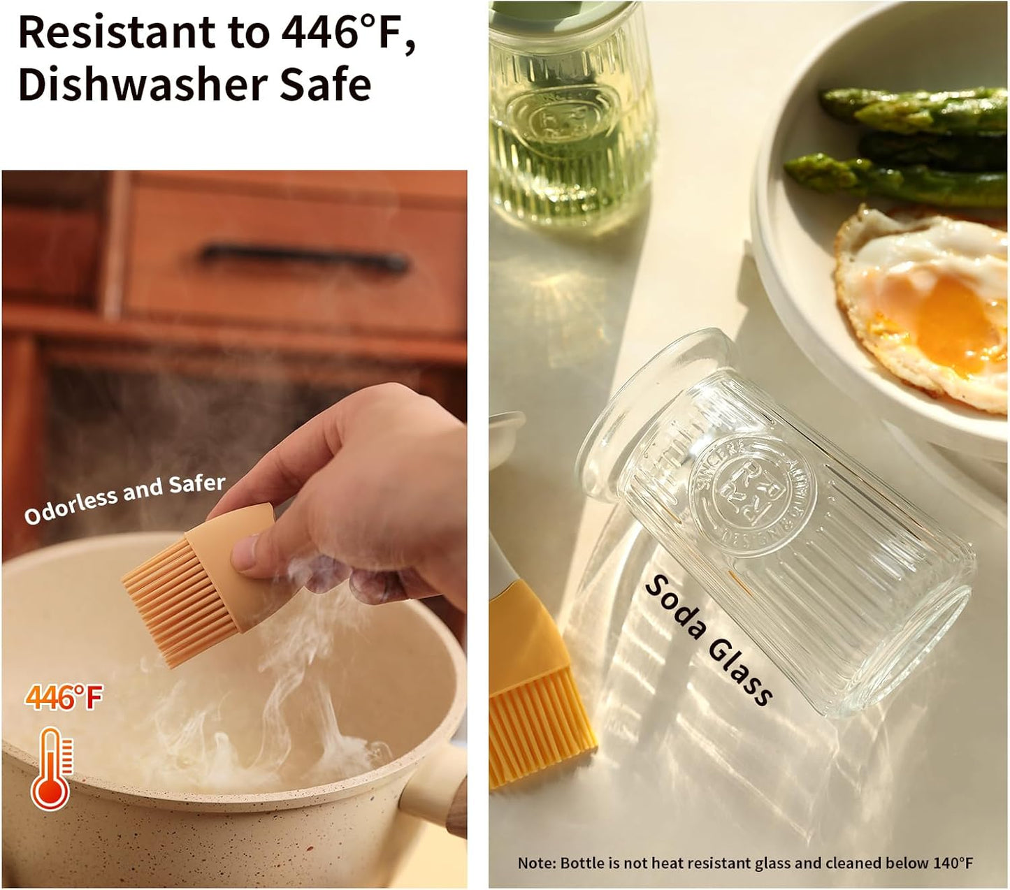 Oil Dispenser with Brush - Glass Olive Oil Dispenser for Kitchen, 3 IN 1 Oil Dispenser Bottle with Silicone Basting Brush for Cooking Vinegar Sauce BBQ Grill Frying (Green)