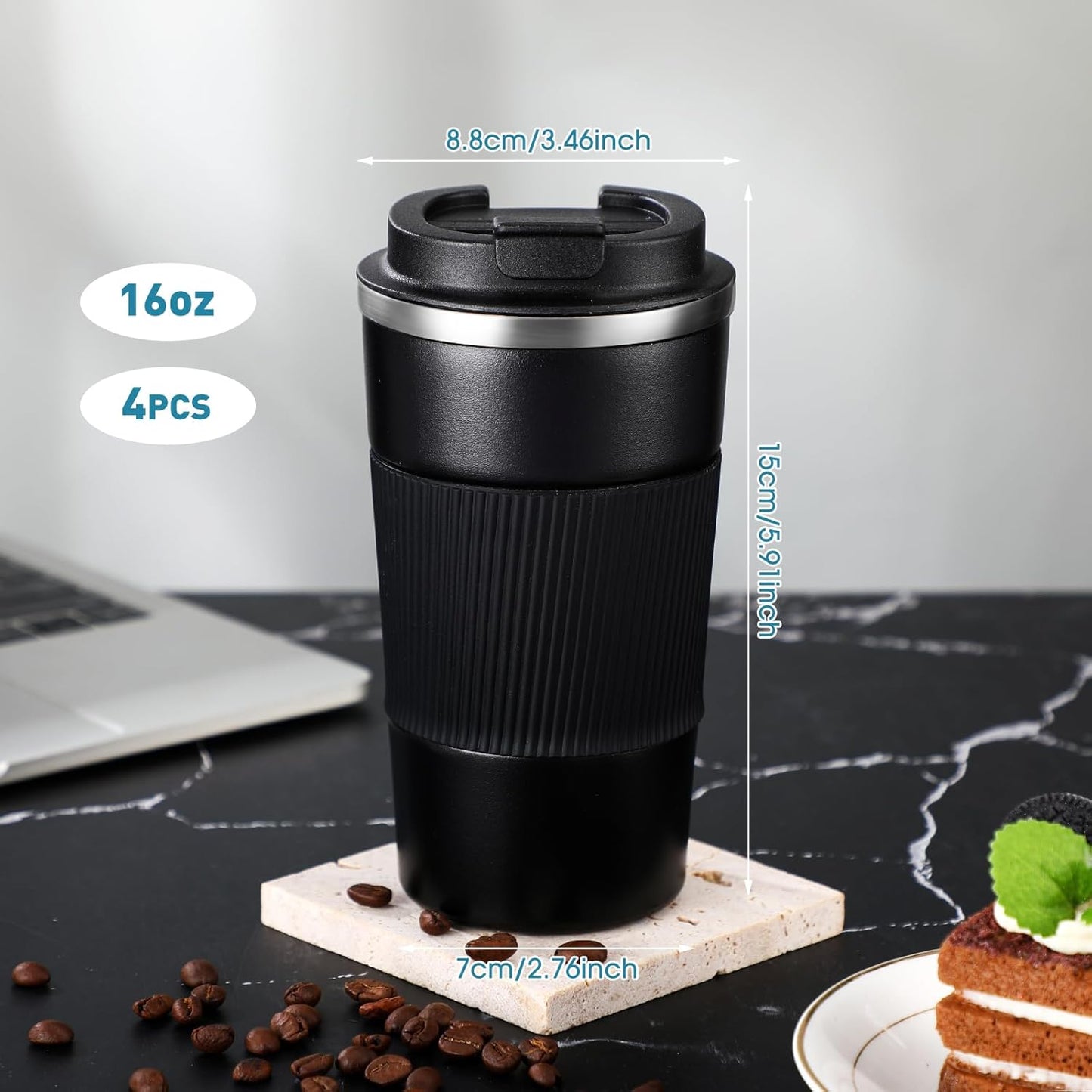 Sabary 4 Pack 16 oz Bulk Travel Coffee Mug with Lid Reusable Vacuum Insulated Coffee Tumbler Double Wall Thermal Stainless Steel Camping Tea Cup for Christmas Winter Drinks Employee Gift(Multicolor)