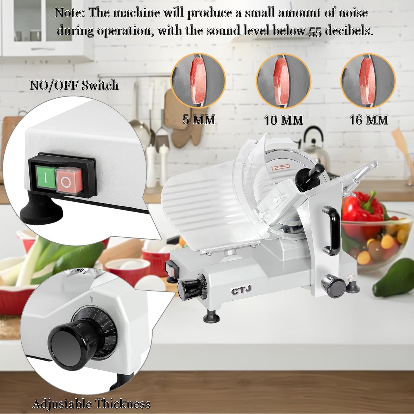 CTJ Commercial Meat Slicer 12" Electric Deli Slicers 250W Meat Cutter Machine (0-0.62") Adjustable Thickness Food Slicer with Cut-Resistant Gloves for Vegetables, Hard Bread, Cheese, Ham