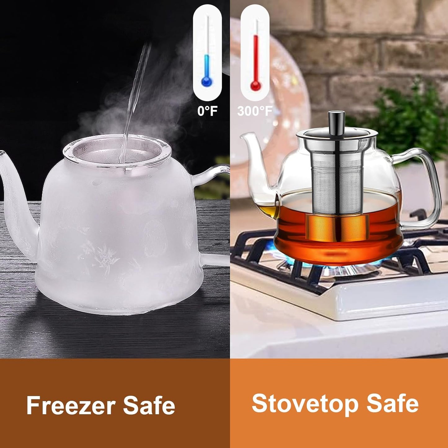 Glass Teapot 1600ml (54oz) - Borosilicate Glass Tea Kettle with Removable Stainless Steel Infuser, Stovetop Safe Heat-Resistant Tea Maker for Blooming and Loose Leaf Tea (1600ml)