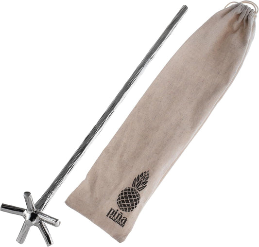 Piña Barware Swizzle Stick Stirrer - Stainless Steel with Handmade Wood-Grain Finish (Regular Width, One Swizzle Stick)