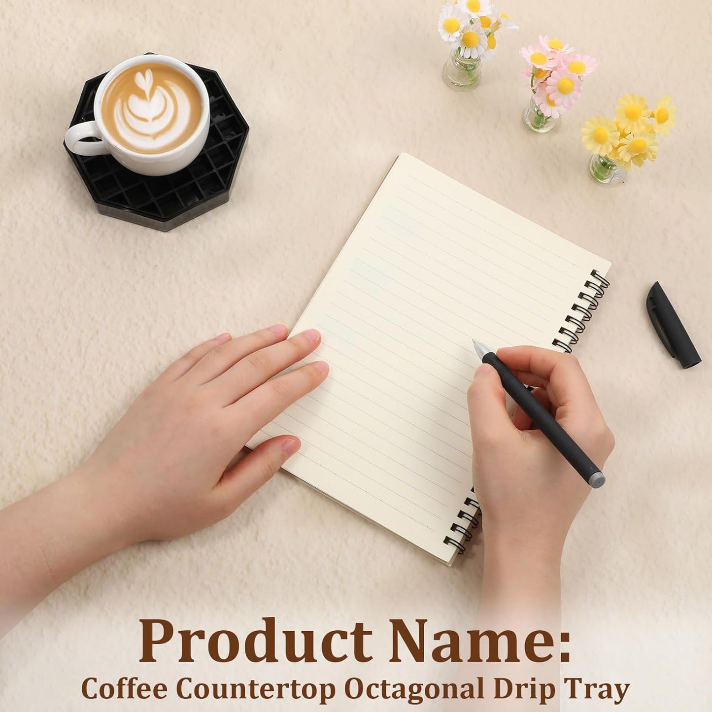 2 Pcs Coffeecountertop Octagon Driptrays, Coffee Drips Tray, 4" Drip Trays, Black Plastic Drips Tray Coaster with Honeycomb Grid for Coffee Station or Kitchen Drink Tea Wine Spill Protection