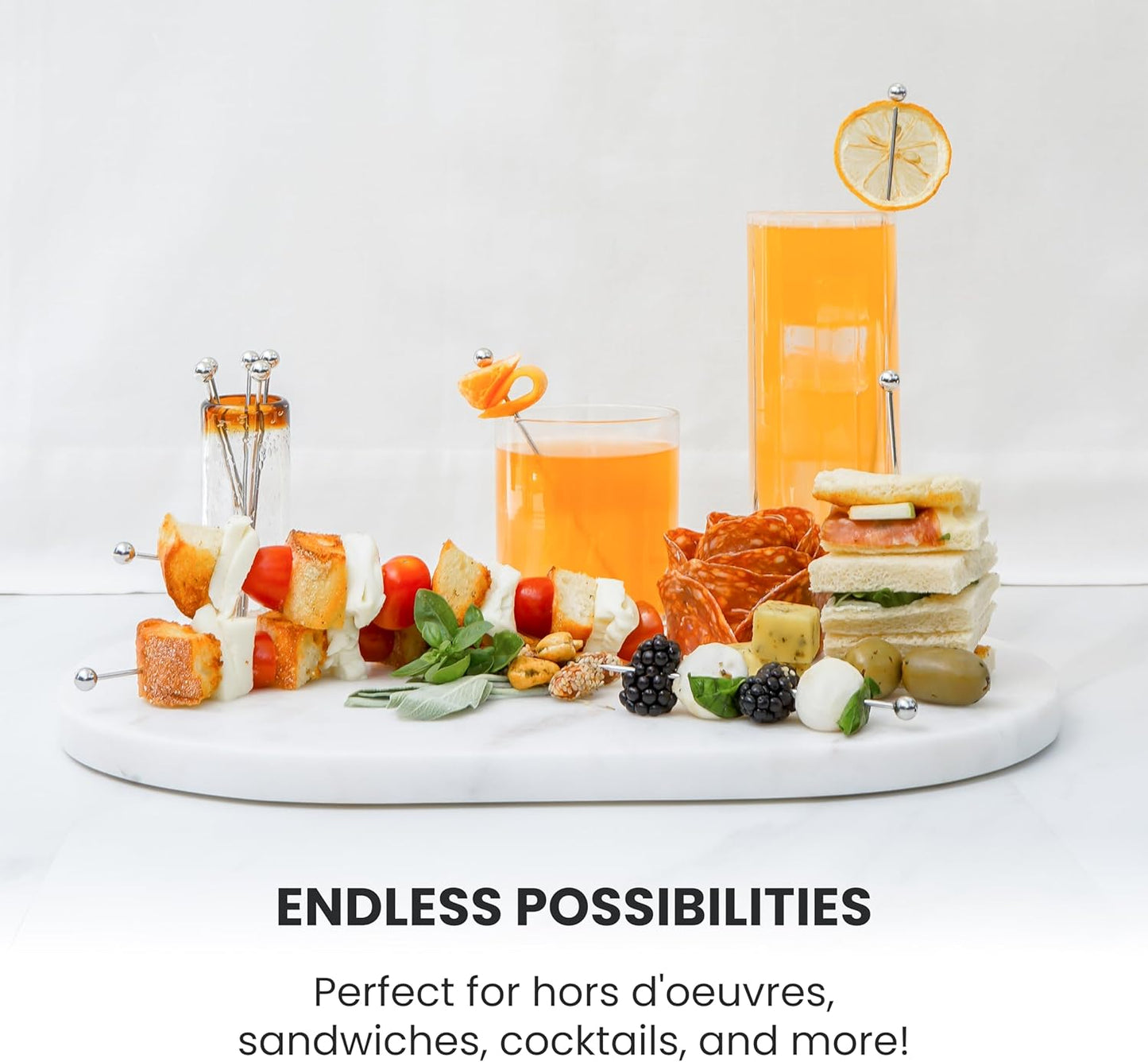 A Bar Above Stainless Steel Cocktail Picks, 12 Durable 8-Inch Garnish Skewers for Bloody Marys, Shrimp Cocktail, and Appetizers, Reusable Drink Stir Sticks for Bars, Events, and Parties