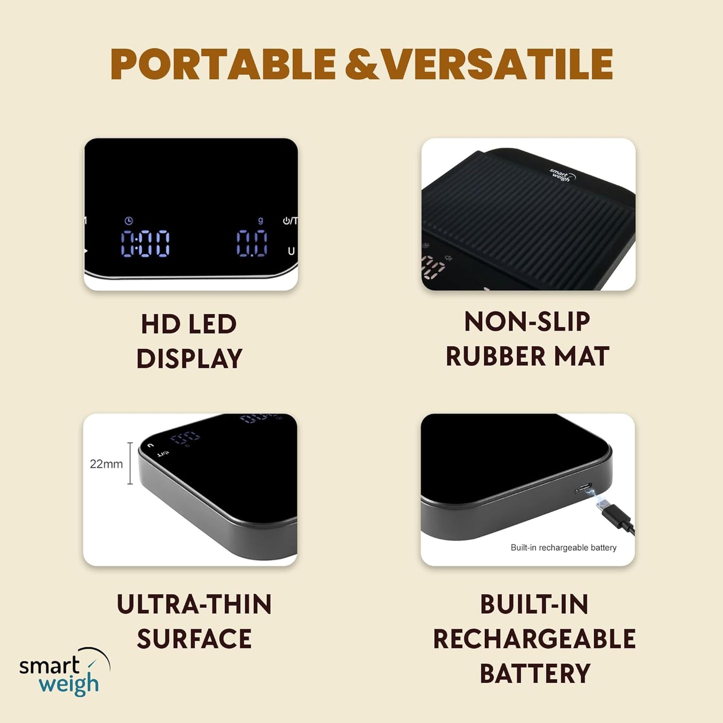 Smart Weigh Coffee Scale 3000g x 0.1g High Precision Sensors Accurate Scale for Espresso Pour-Over Coffee Digital Kitchen Food Scale for Baking Portable Kitchen Scale with LED Display