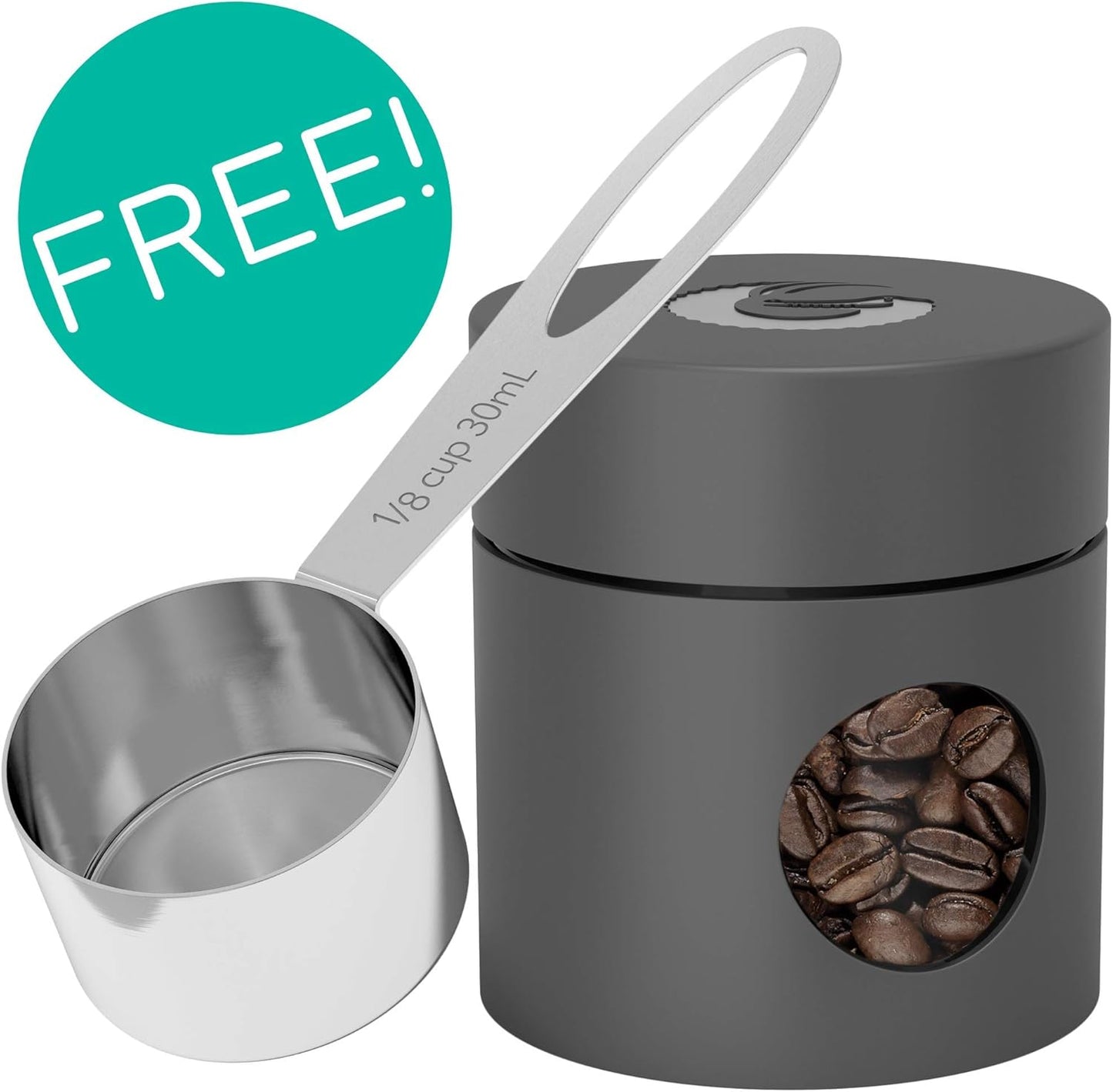 Coffee Gator Coffee Canister Airtight, 16oz Stainless Steel and 4oz Borosilicate Glass Travel Kitchen Food Storage Container with Date Tracker, Scoop for Beans, Ground, Sugar, Tea, Cookies Jars